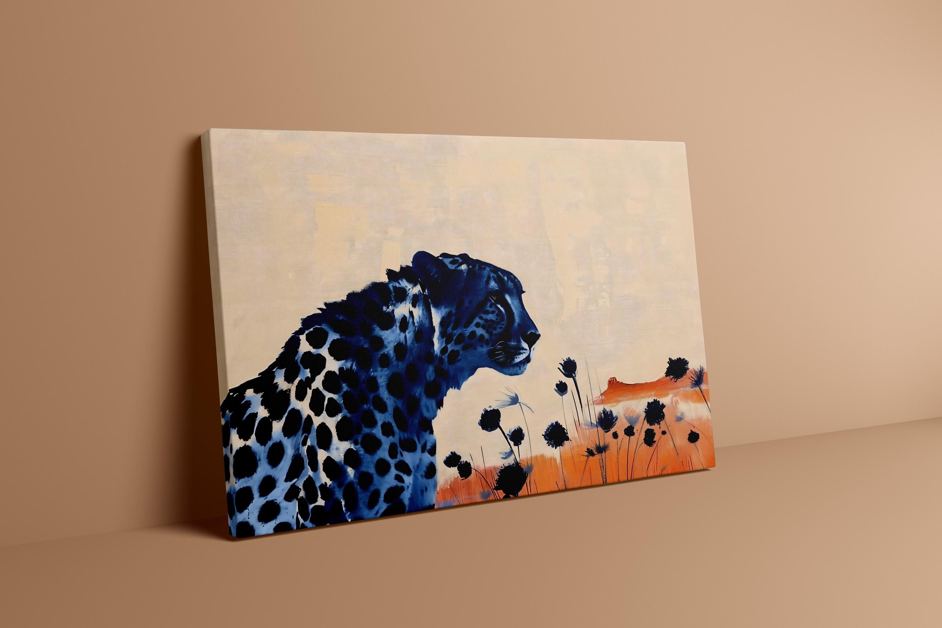 Desert Cat: Surreal Leopard in Desert Landscape | Vibrant & Modern Wildlife Art