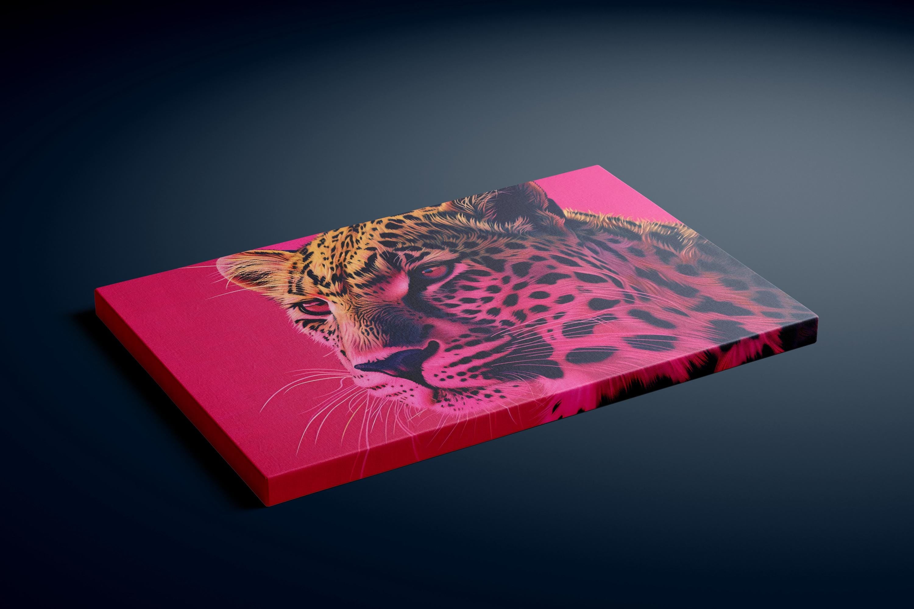 Regal Leopard: Vibrant Pink & Gold Wildlife Art | Modern & Fierce Animal Portrait Decor