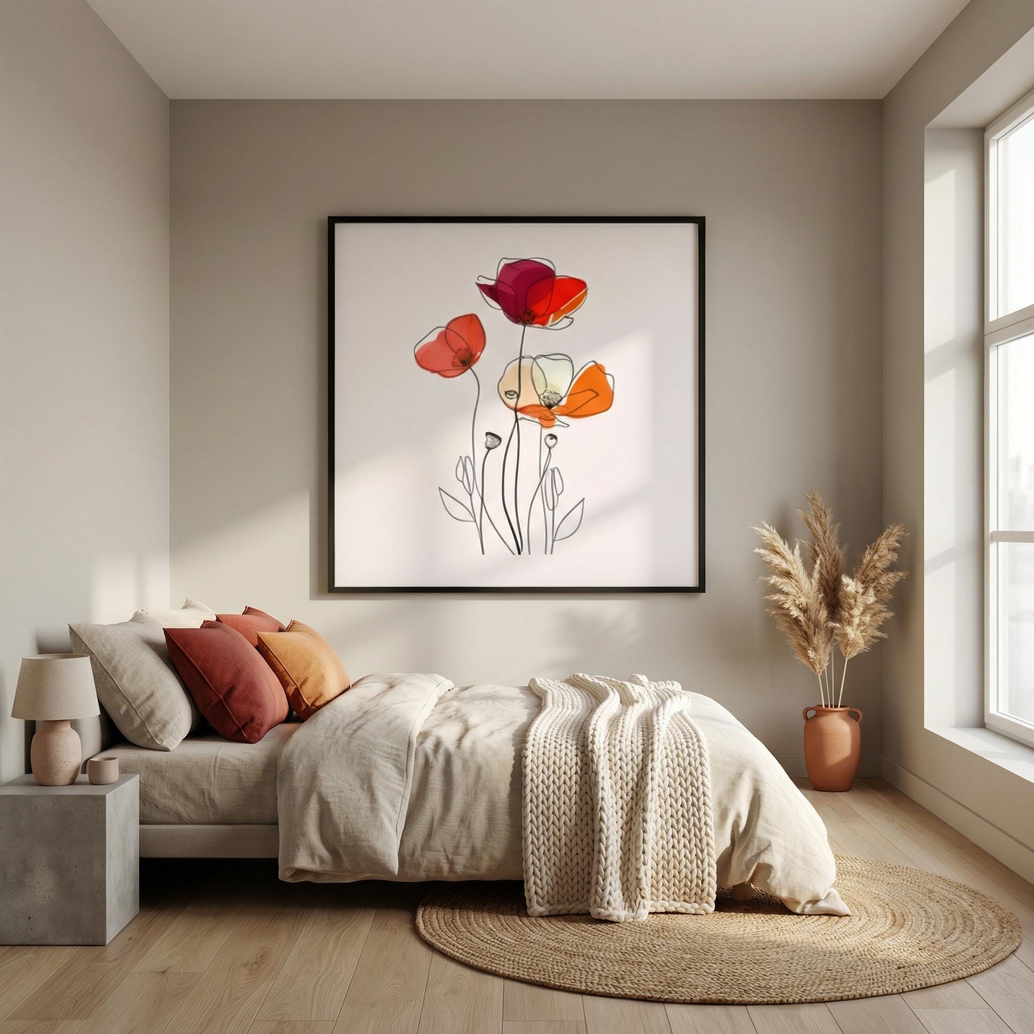 Floral Line Art Print: Minimalist Modern Decor (Canvas or Paper)