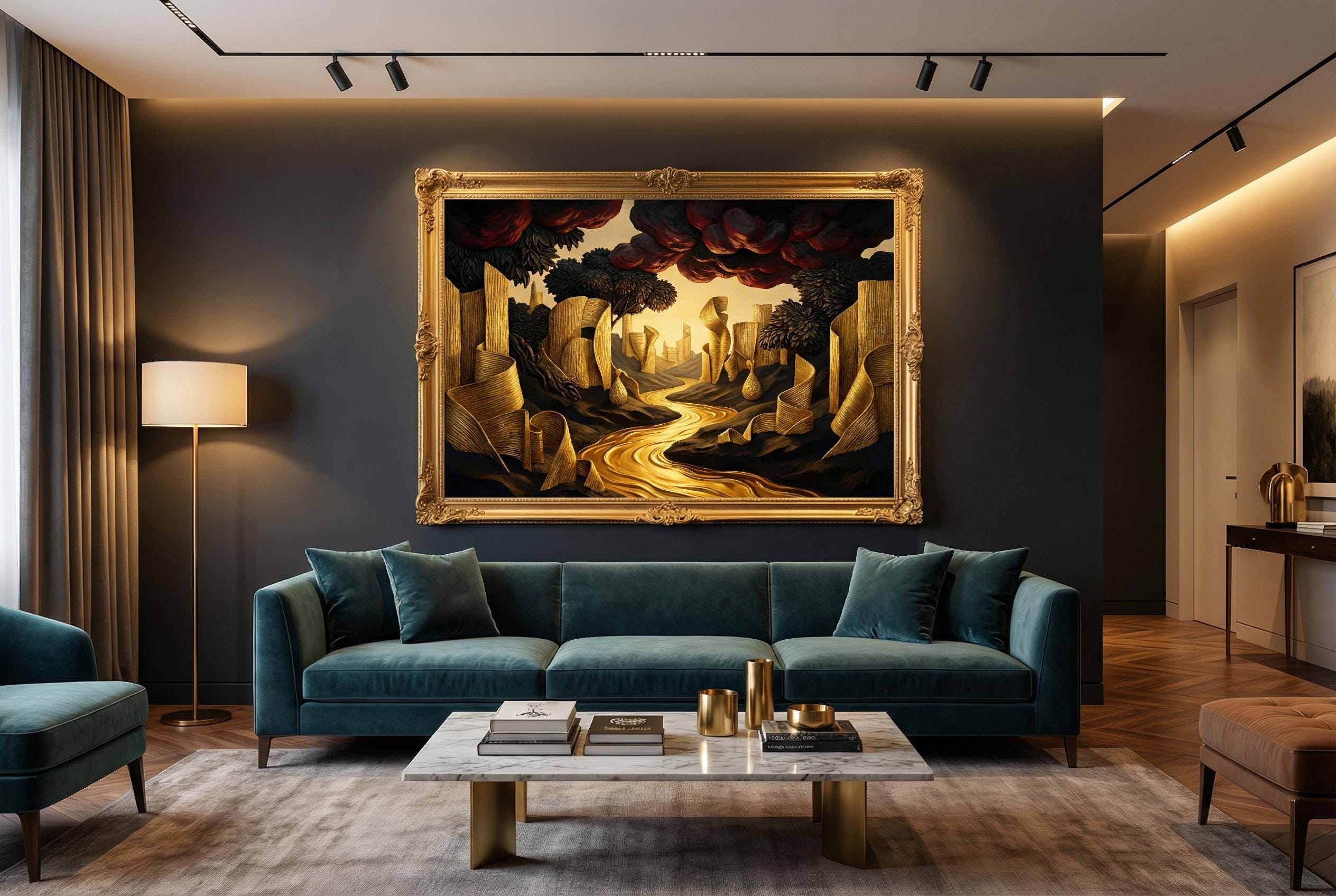 Landscape Wall Art Print: Golden River Scene - Ready to Hang
