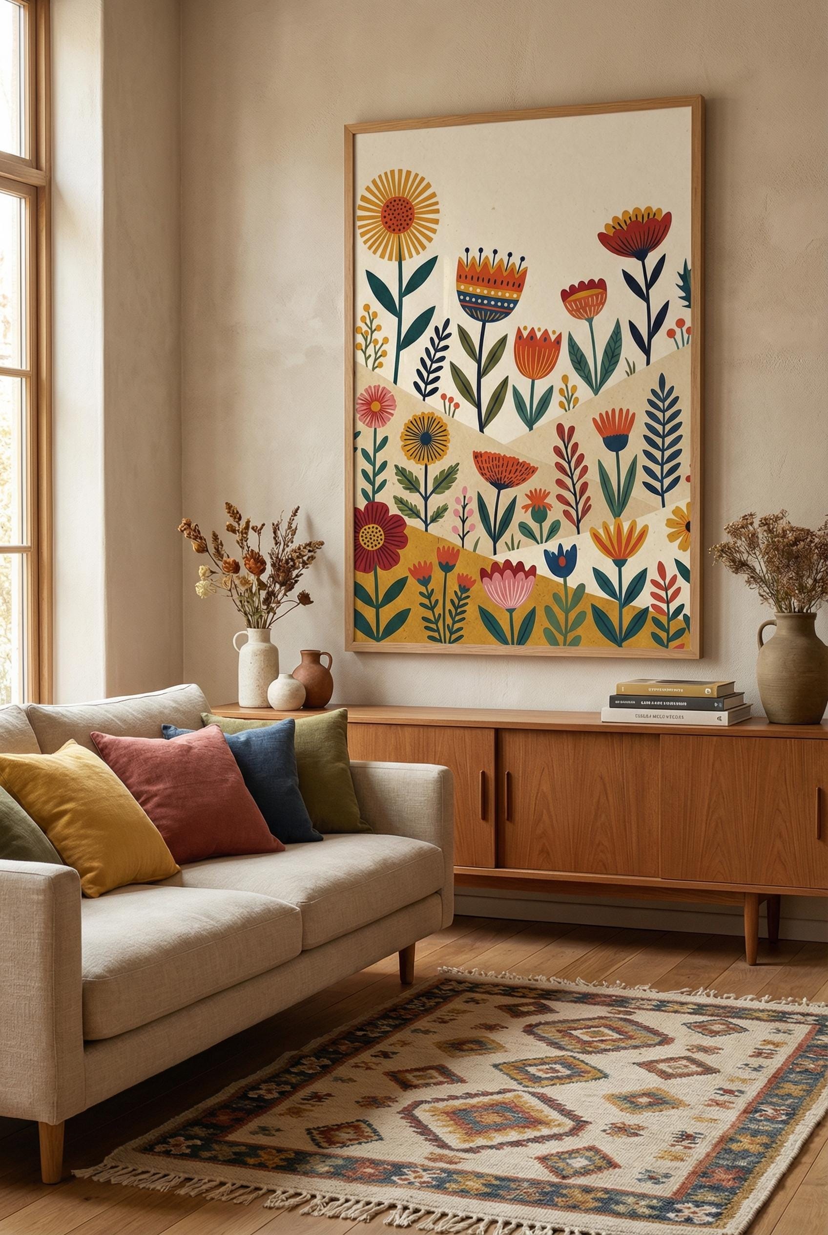 Flower Wall Art Print: Minimalist Botanical Decor (Framed or Canvas)