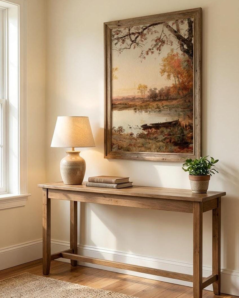 Lake House Wall Art – Autumn Landscape Print | Rustic Cozy Decor for Living Room