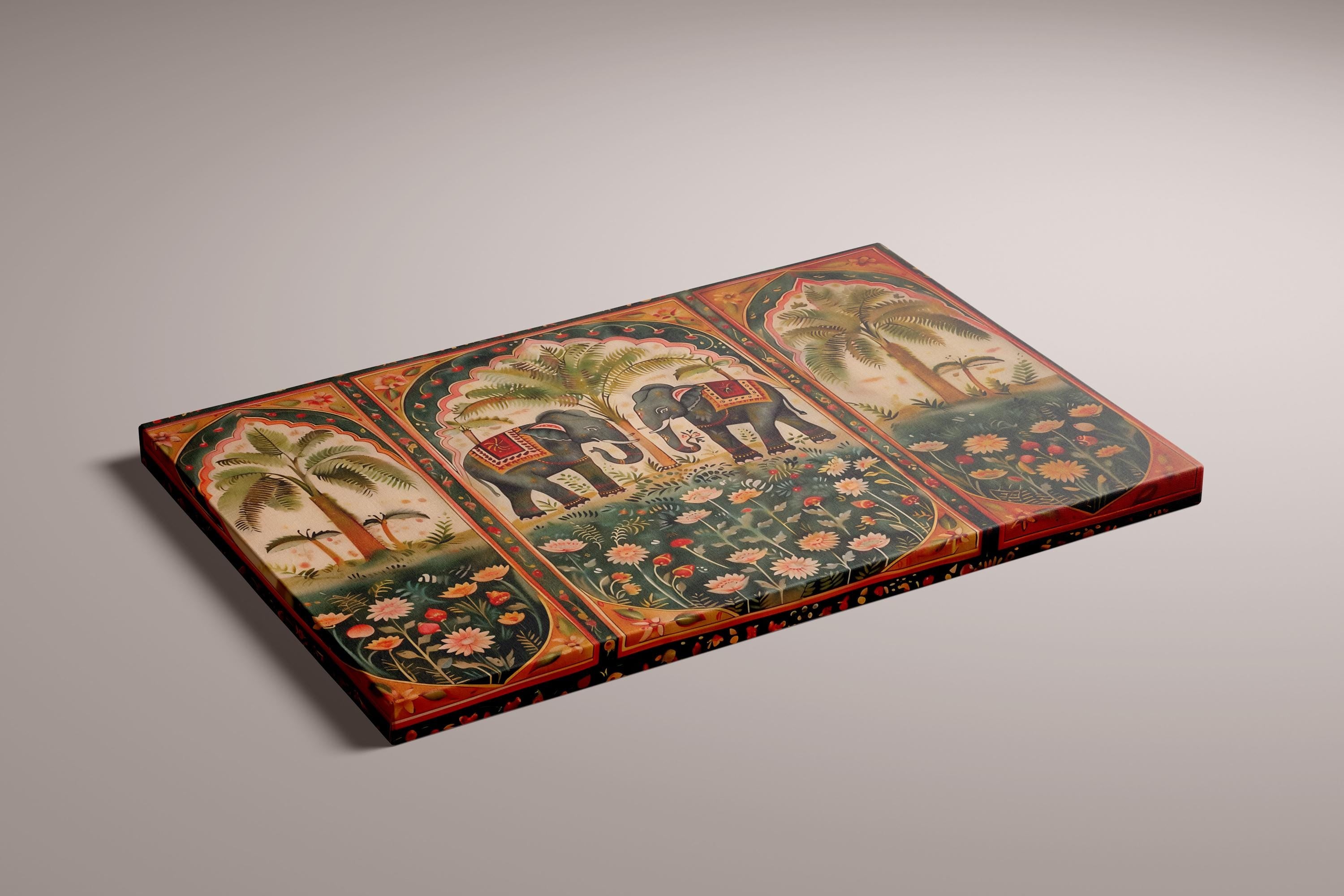 Pichwai Elephant & Lotus Art: Traditional Indian Floral Canvas | Vintage Cultural Wall Decor