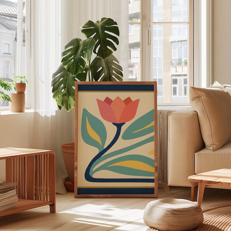 Tulip Wall Art: Danish Pastel Floral - Mid Century Modern Style