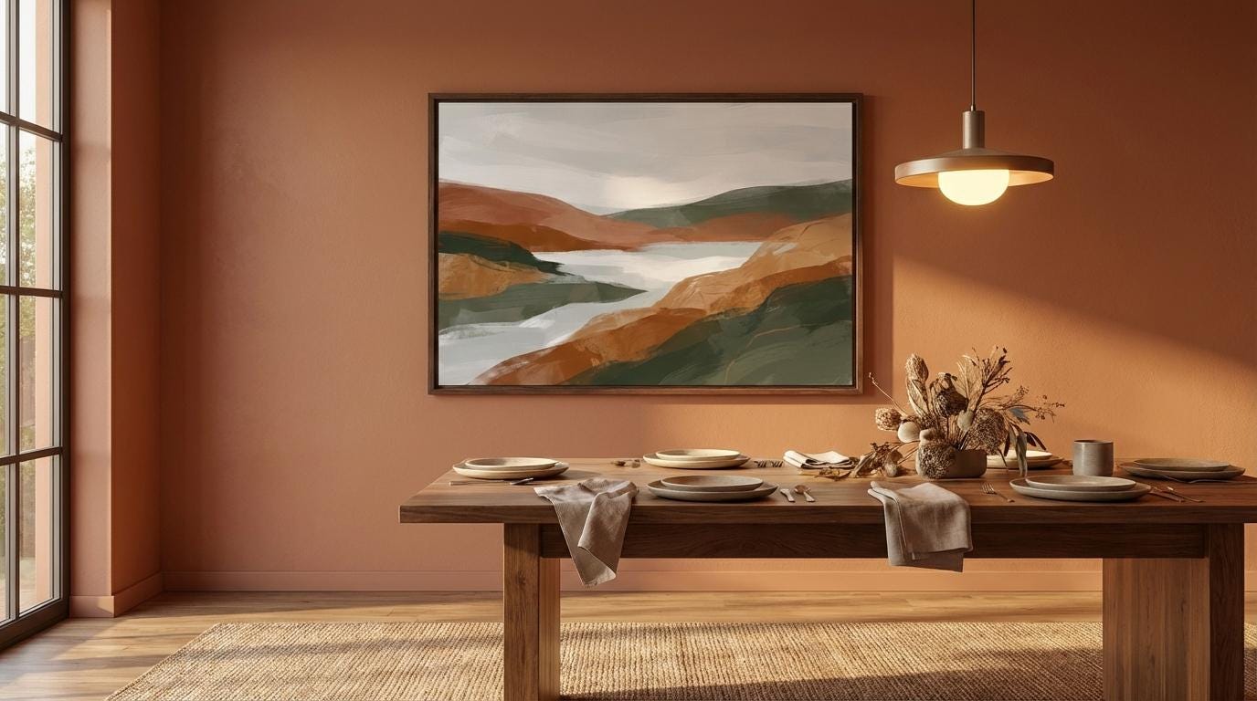 Terracotta Wall Art Print: Abstract Mountain Lake - Earth Tone Decor