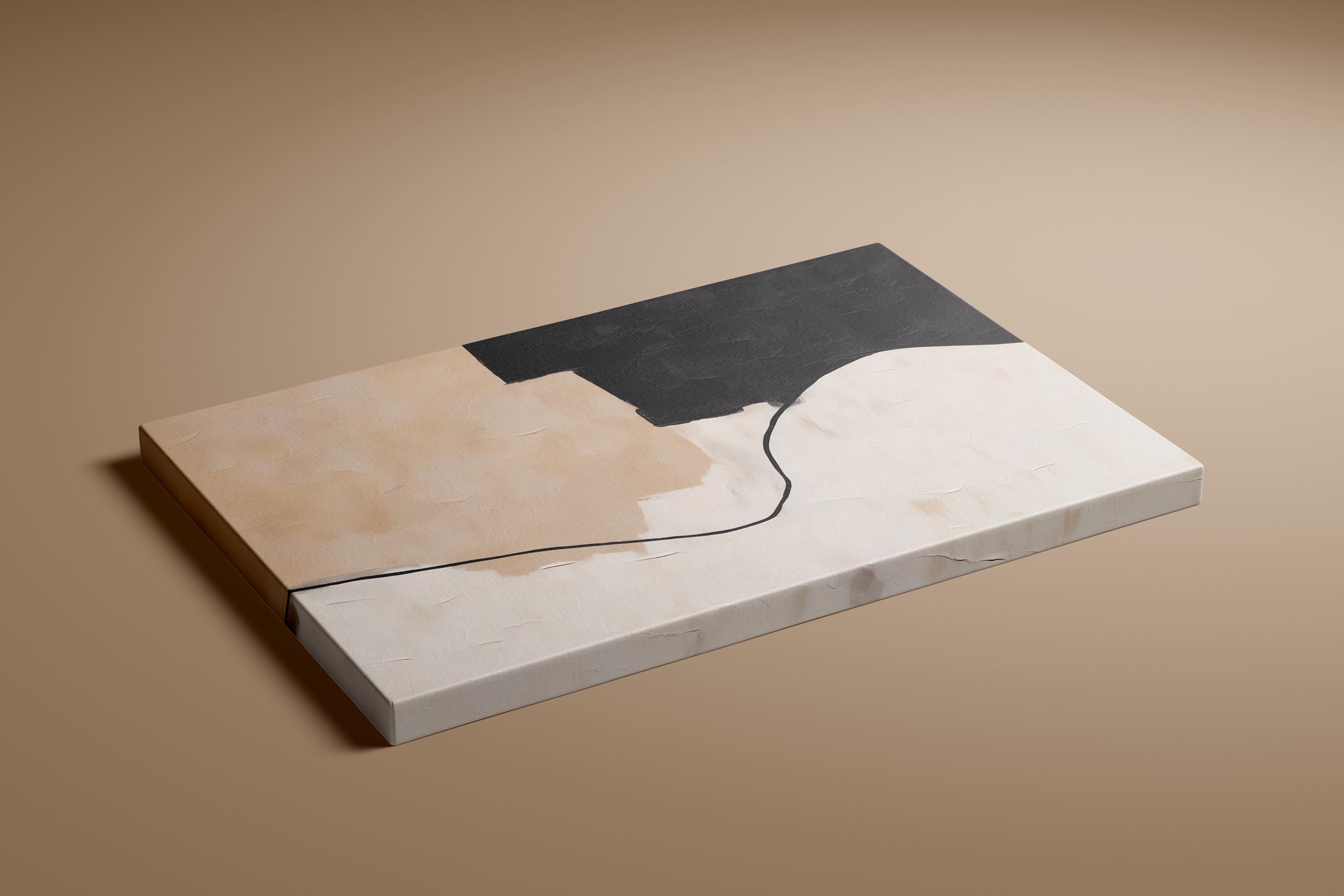 Modern Minimalist Abstract Art | Beige and Black Framed Print for Elegant Interiors