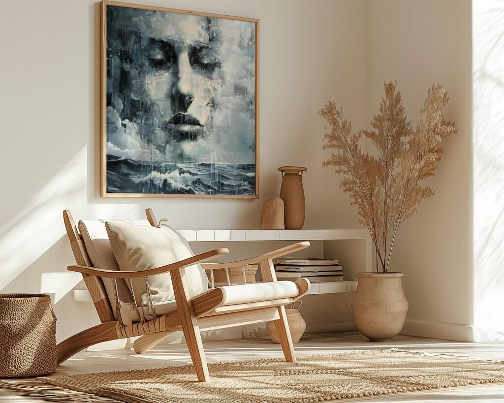 The Storm Within: Moody Abstract Face & Landscape Art | Dramatic & Contemplative Wall Decor