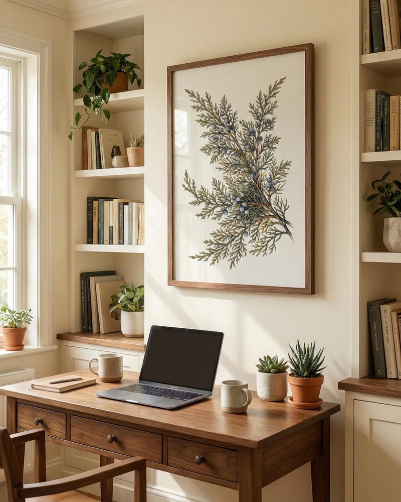 Vintage Juniper Branch Watercolor Print, Botanical Pine Berry Wall Art, Winter Decor Farmhouse
