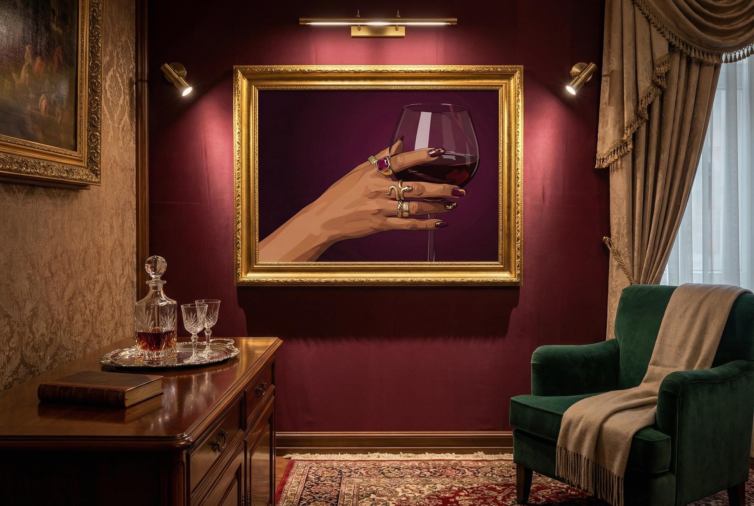 Cup of Wine Wall Art Print: Modern Home and Bar Decor