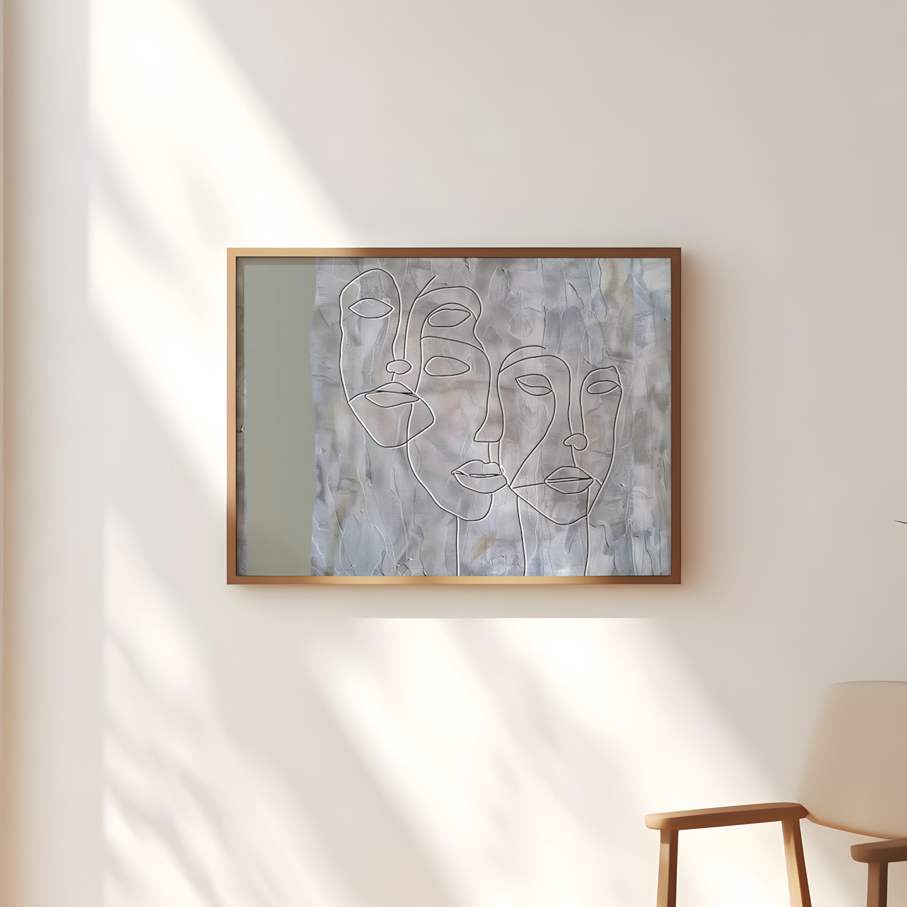 The Single Line: Minimalist Three Faces Abstract Art | Modern & Sophisticated Wall Decor