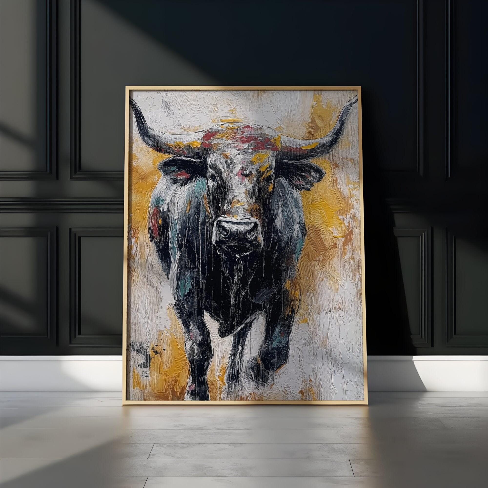 Bull Painting on Canvas: Abstract Animal Art (Farmhouse Style)