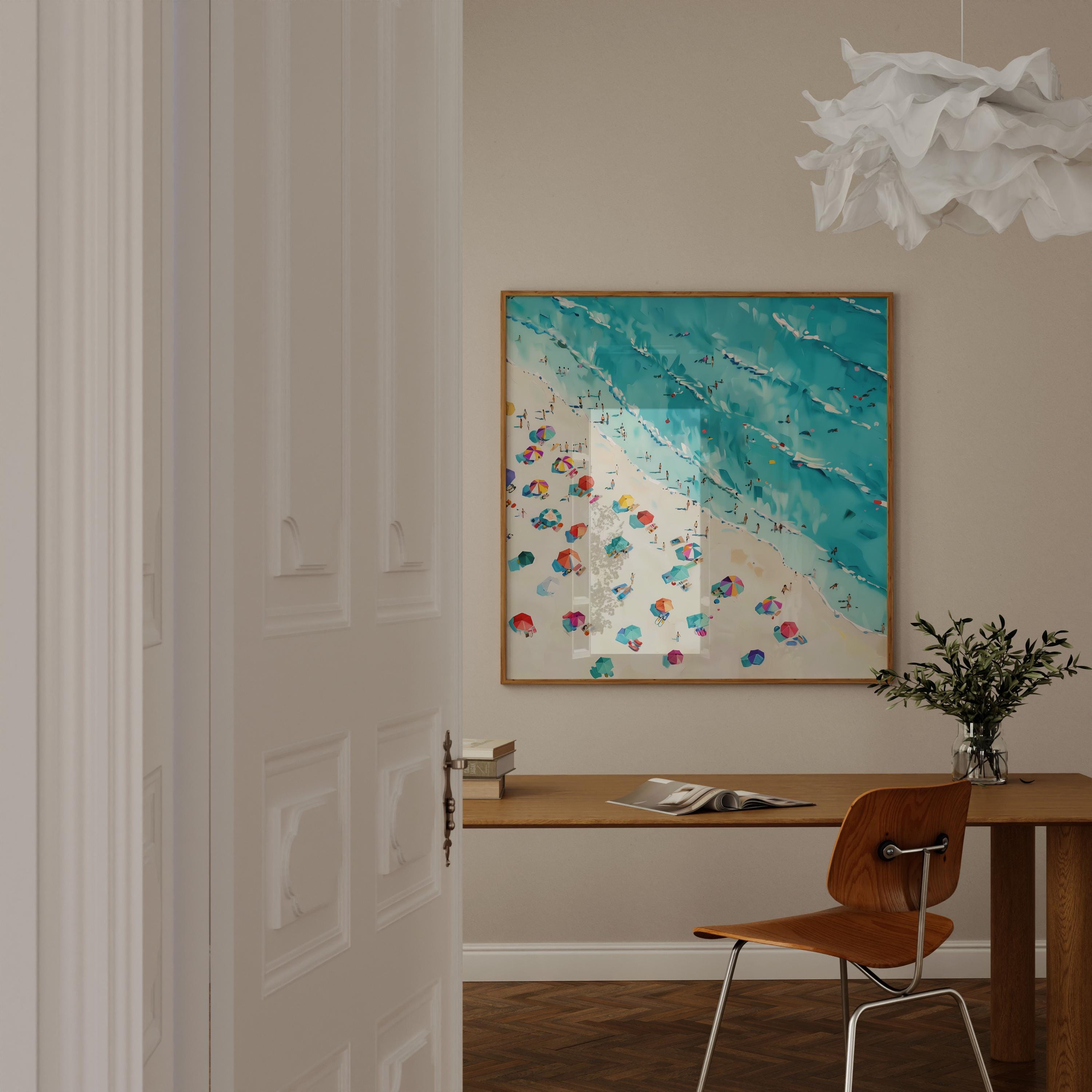 The Summer Constellation: Aerial Beach & Umbrellas Art | Vibrant & Modern Coastal Decor