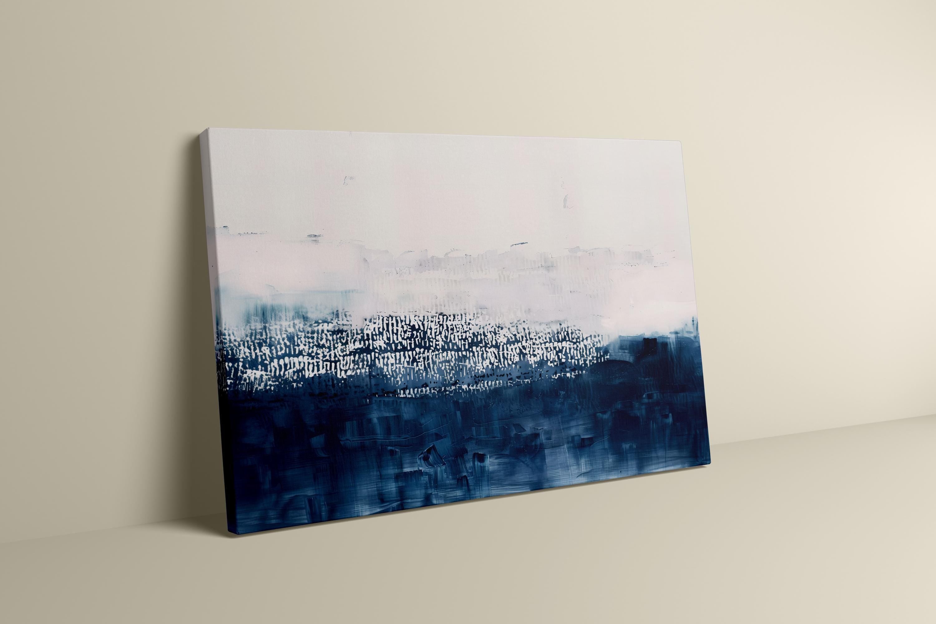Abstract Wave Wall Art: Persian Blue and White - Modern Minimalist Style