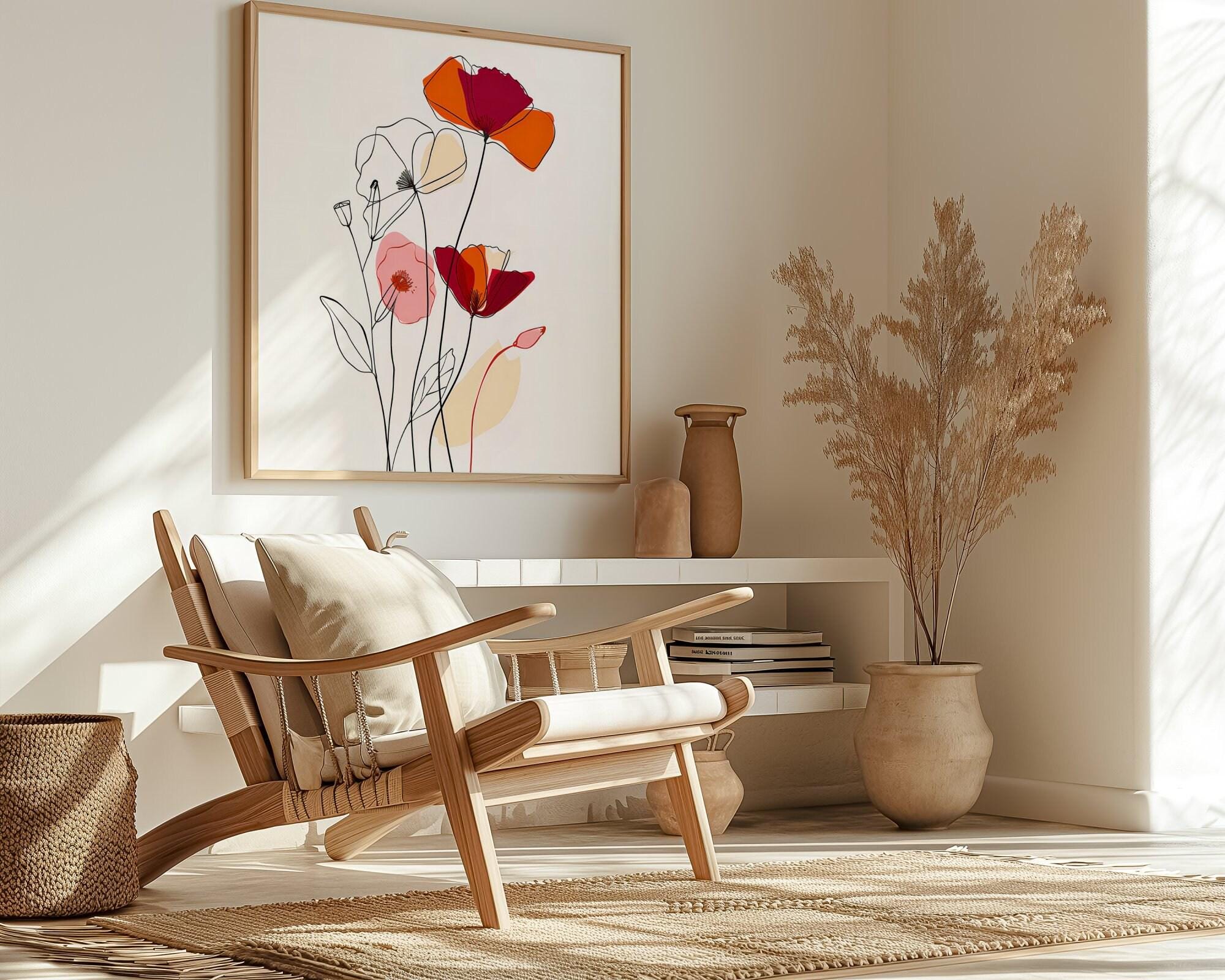 Floral Line Art Print: Minimalist Modern Decor (Canvas or Paper)