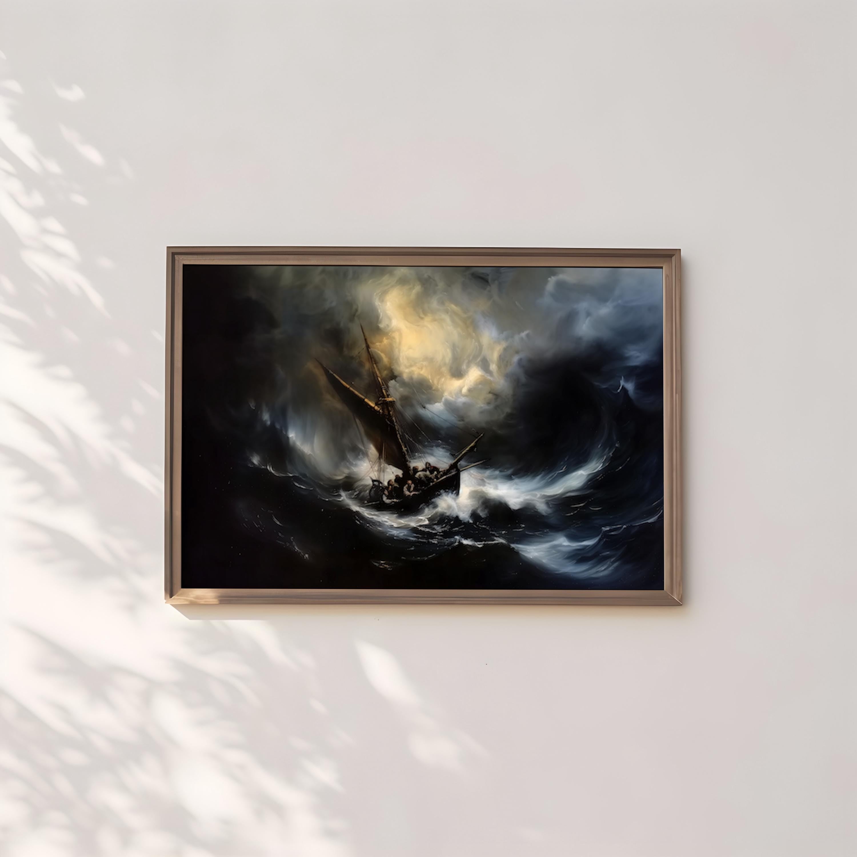 The Tempest: Dramatic Stormy Seascape Canvas Art | Nautical Ship & Lightning Wall Decor