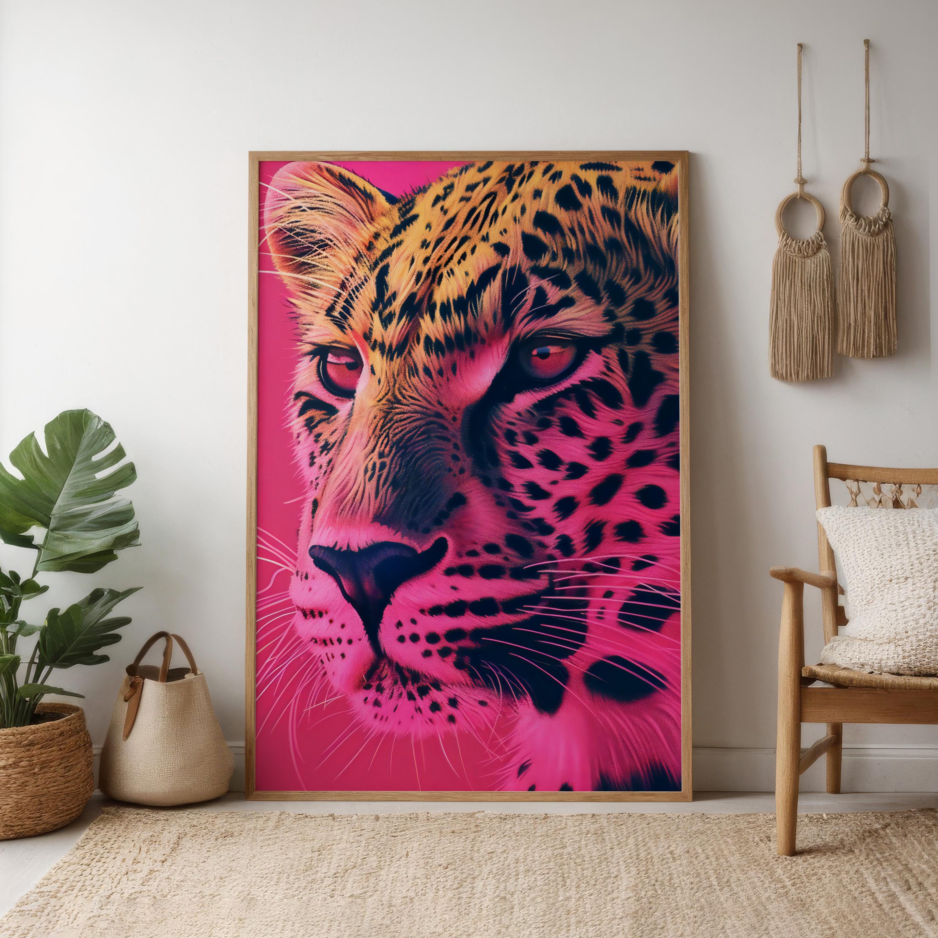 Regal Leopard: Vibrant Pink & Gold Wildlife Art | Modern & Fierce Animal Portrait Decor