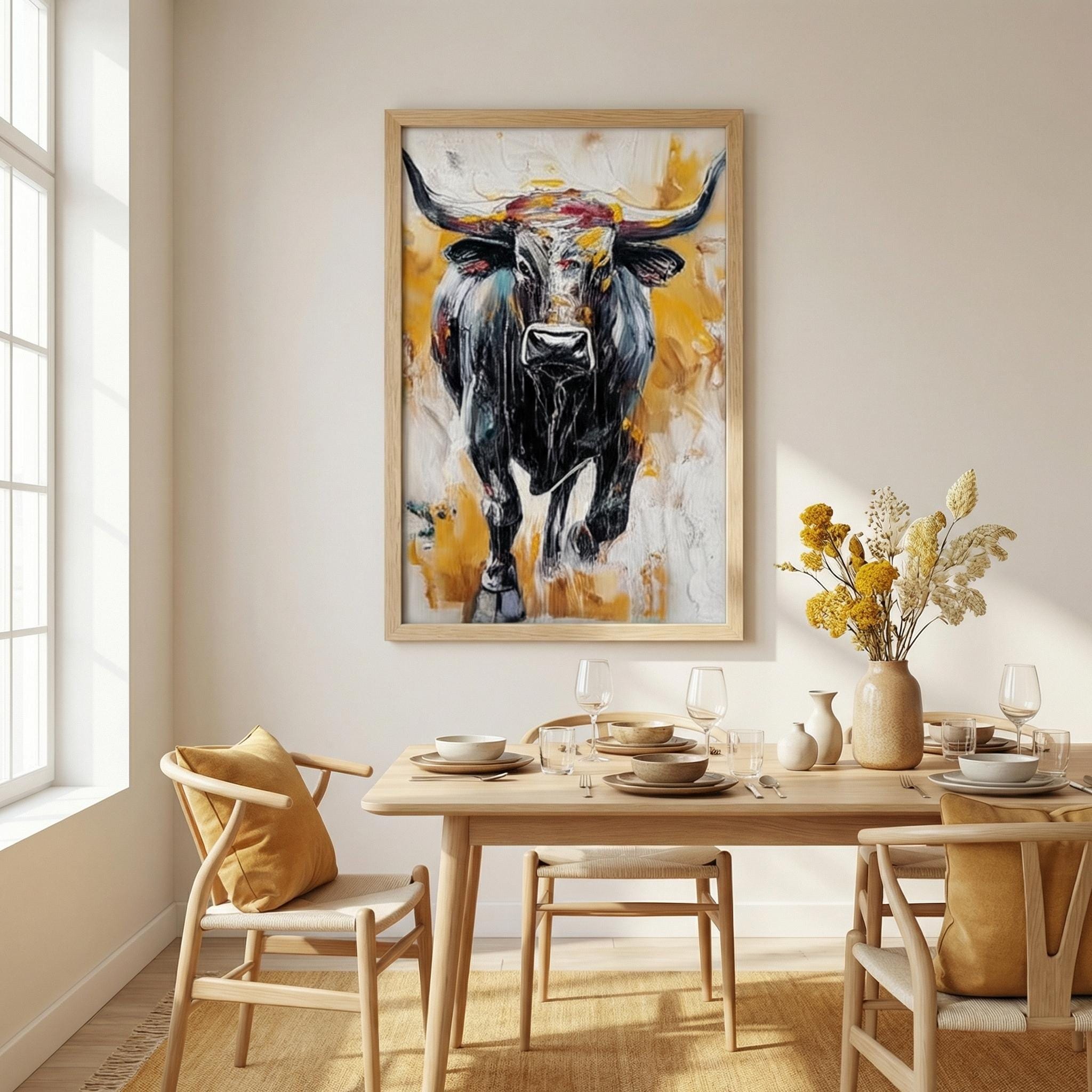 Bull Painting on Canvas: Abstract Animal Art (Farmhouse Style)