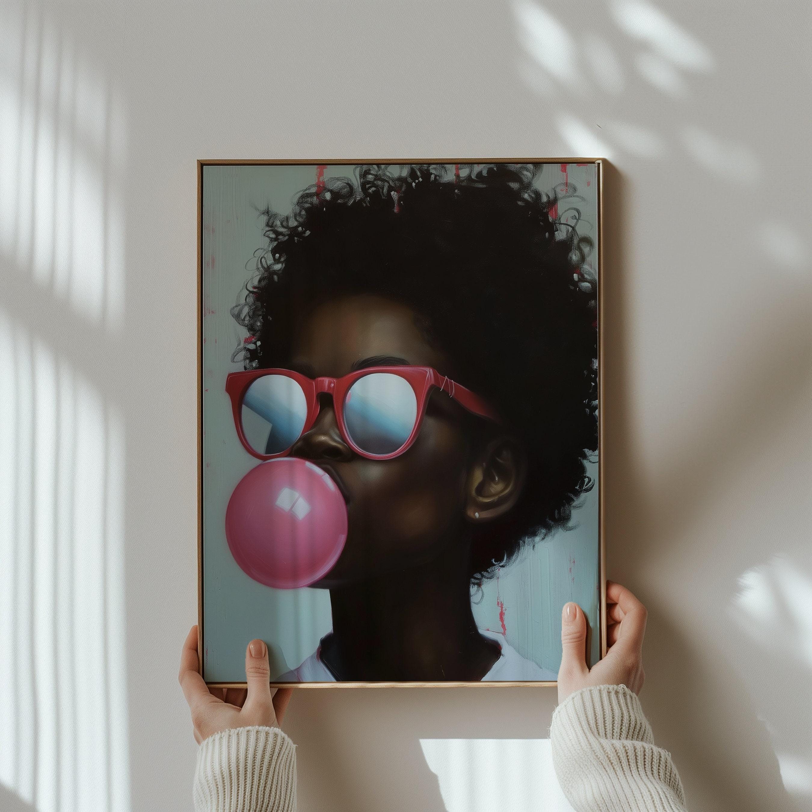 Vibrant African American Portrait Canvas: Bold Colors, Bubble Gum Pop