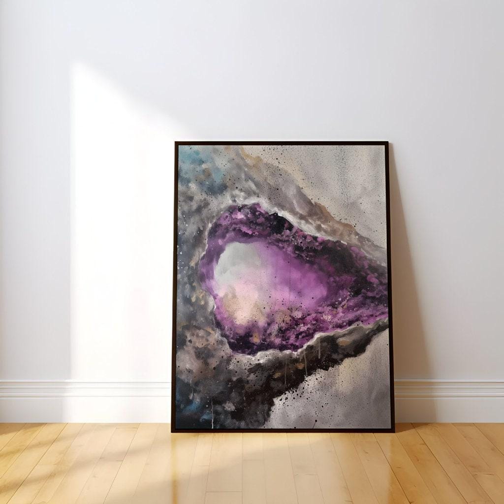 Radiant Geode Abstract Canvas Art | Elegant Blue & Gold Crystal Wall Decor