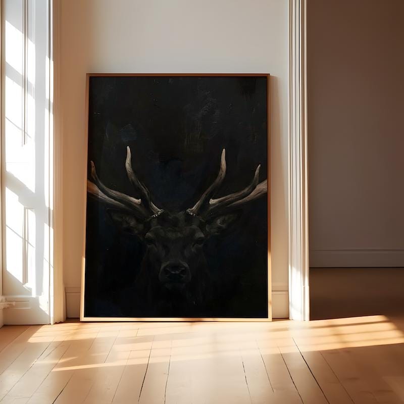 Moody Stag Canvas Print - Dark Deer with Chiaroscuro Lighting