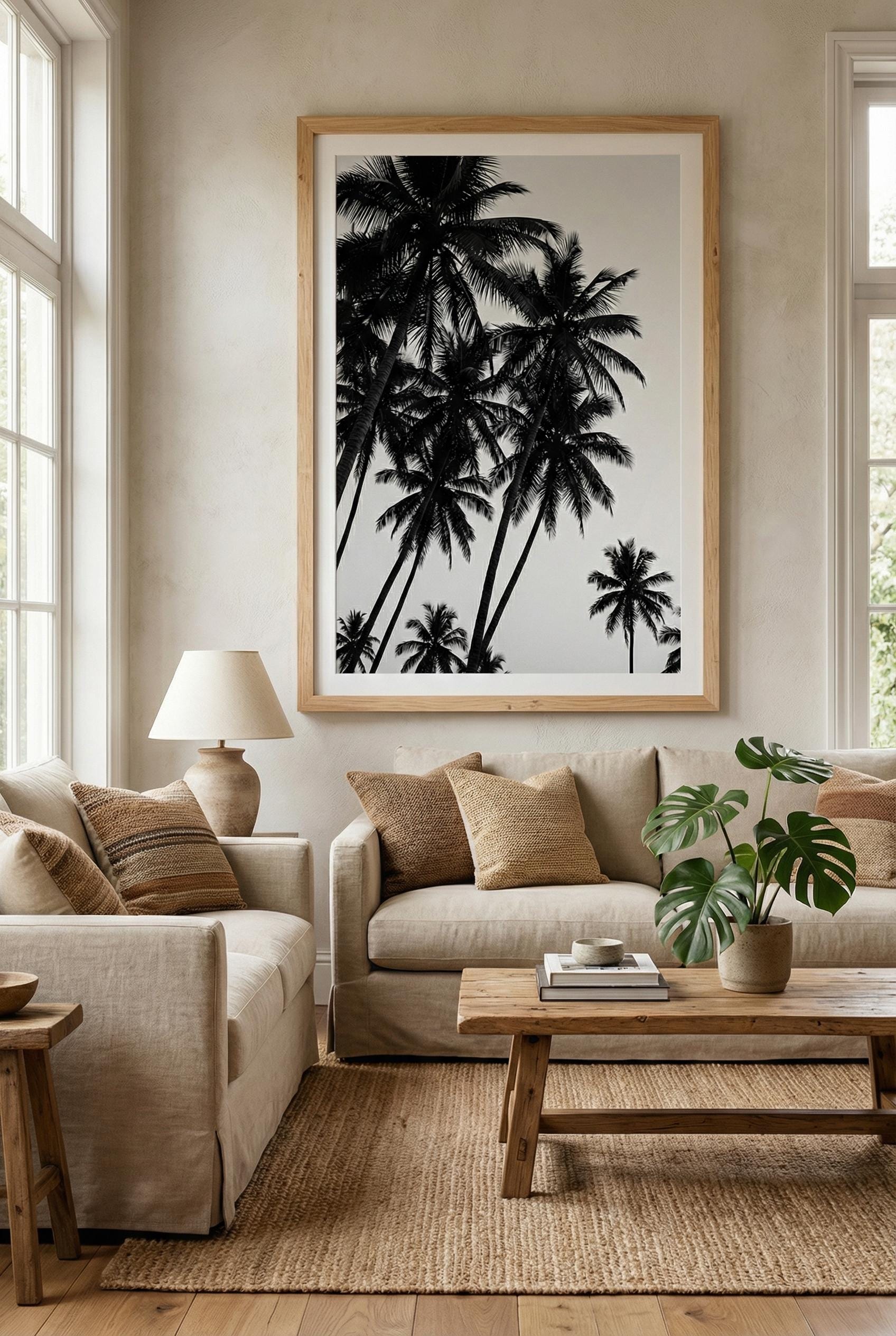California Palm Trees Wall Art - Minimalist Black and White Print