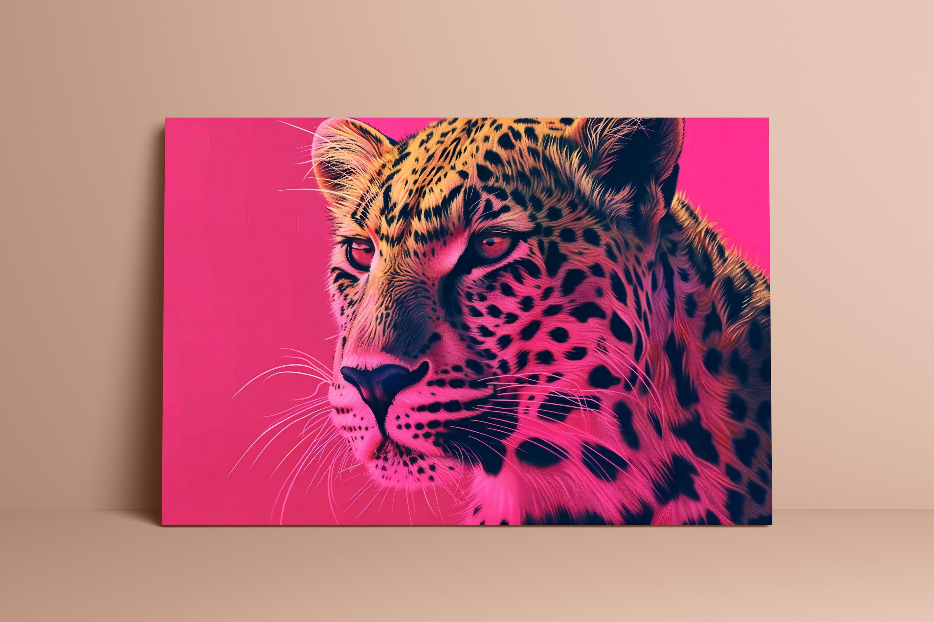 Regal Leopard: Vibrant Pink & Gold Wildlife Art | Modern & Fierce Animal Portrait Decor