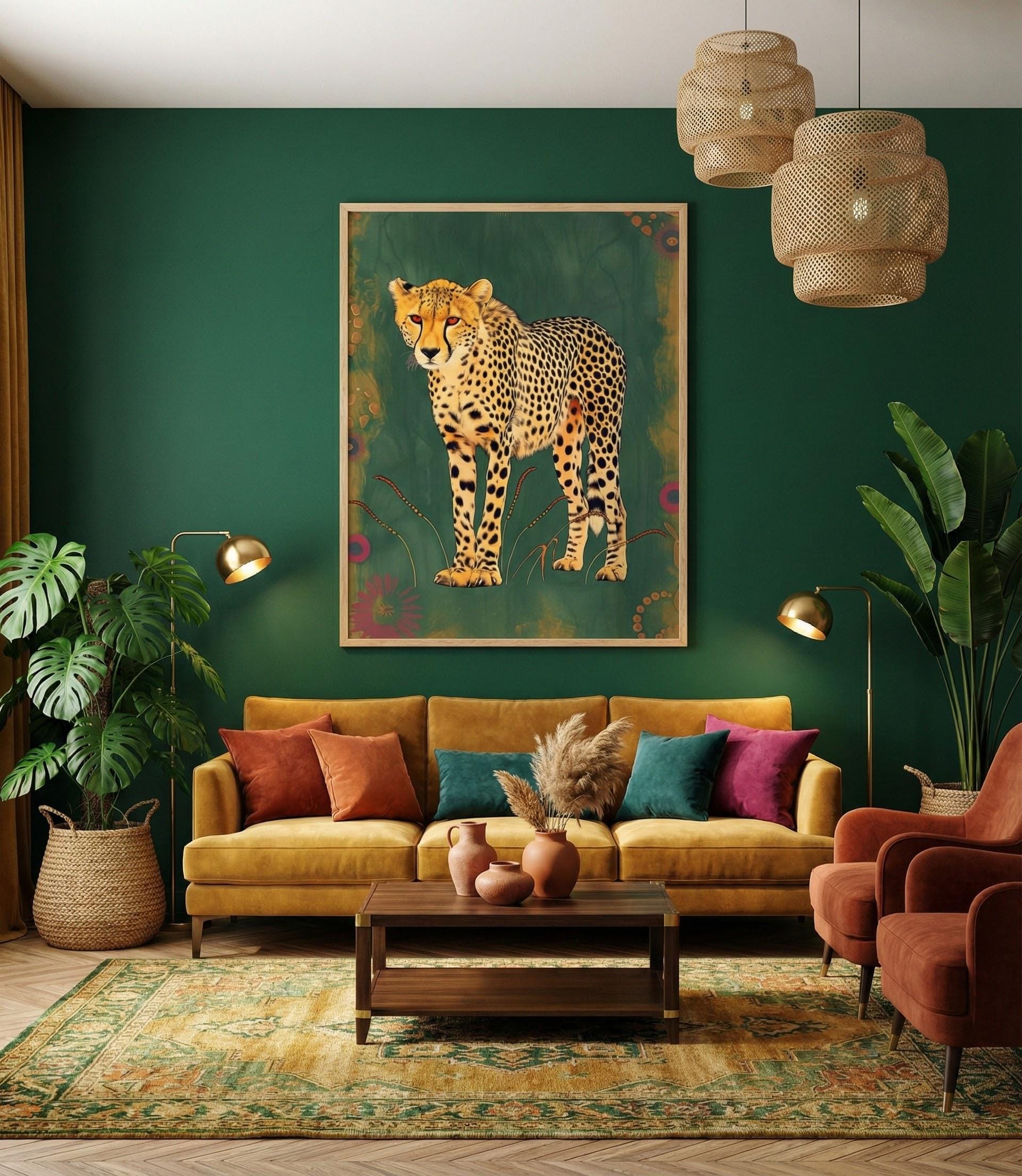 Bohemian Cheetah Canvas Art, Modern Wildlife Patterns (Ready to Hang)