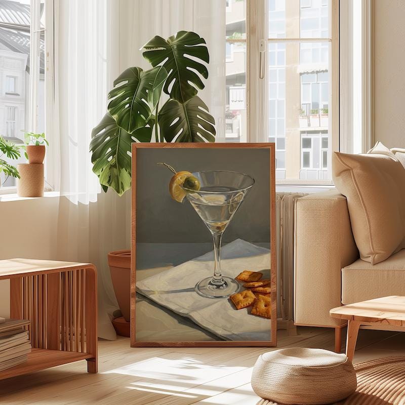 Cocktail Wall Art: Martini with Lemon Twist - Mid Century Modern Style