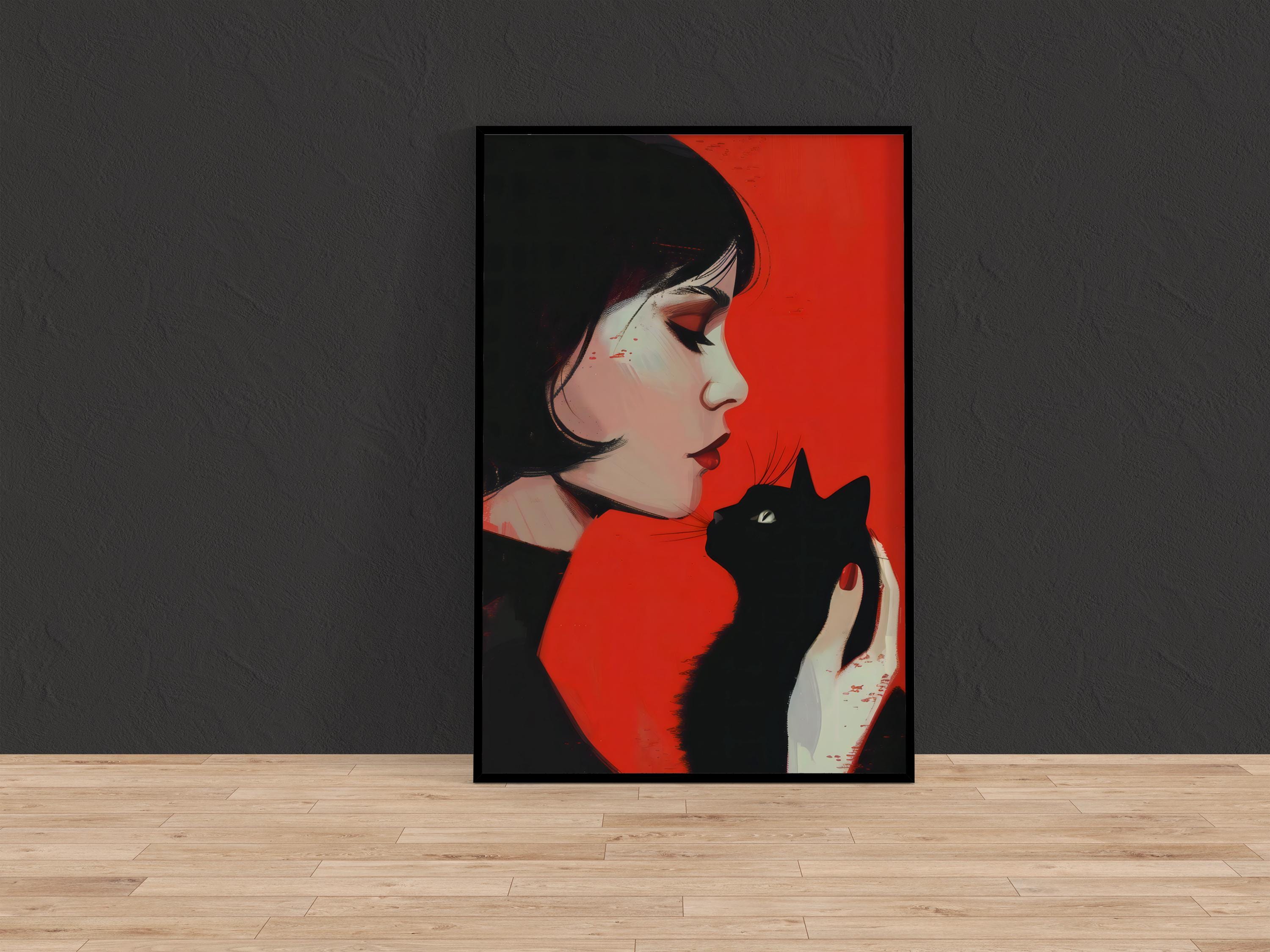 The Familiar: Woman and Black Cat Portrait | Moody, Modern & Evocative Wall Art