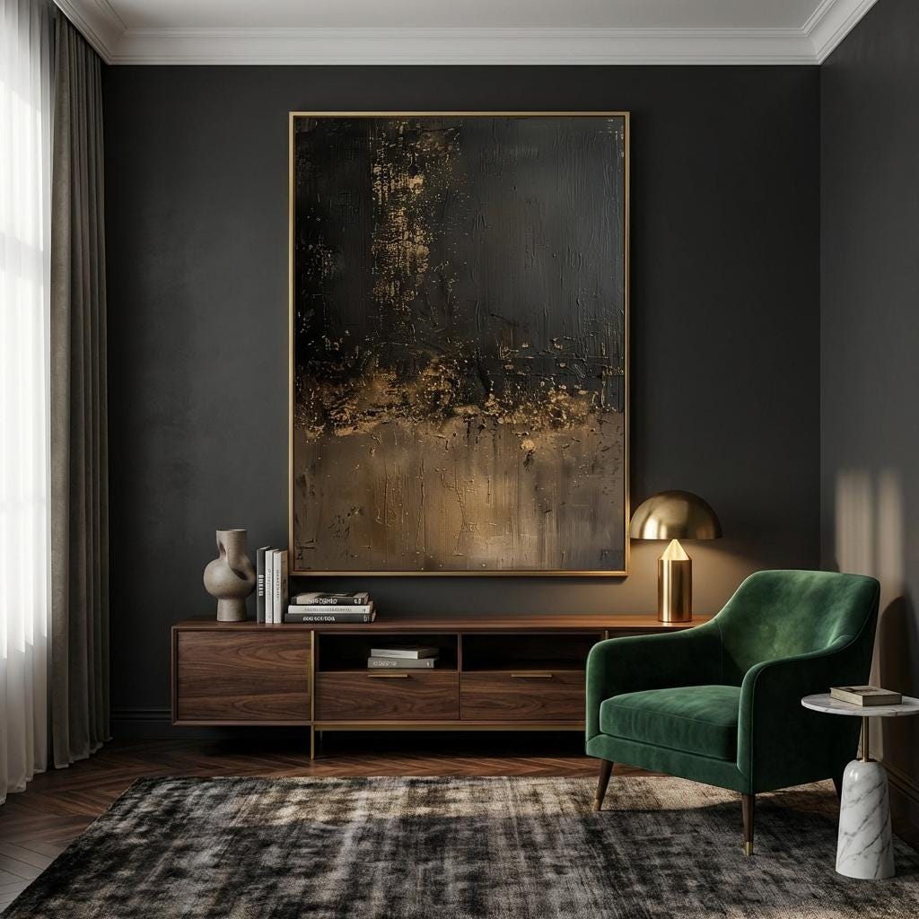 Abstract Wall Art: Black, Gold, Brown Minimalist Canvas (Living Room Decor)