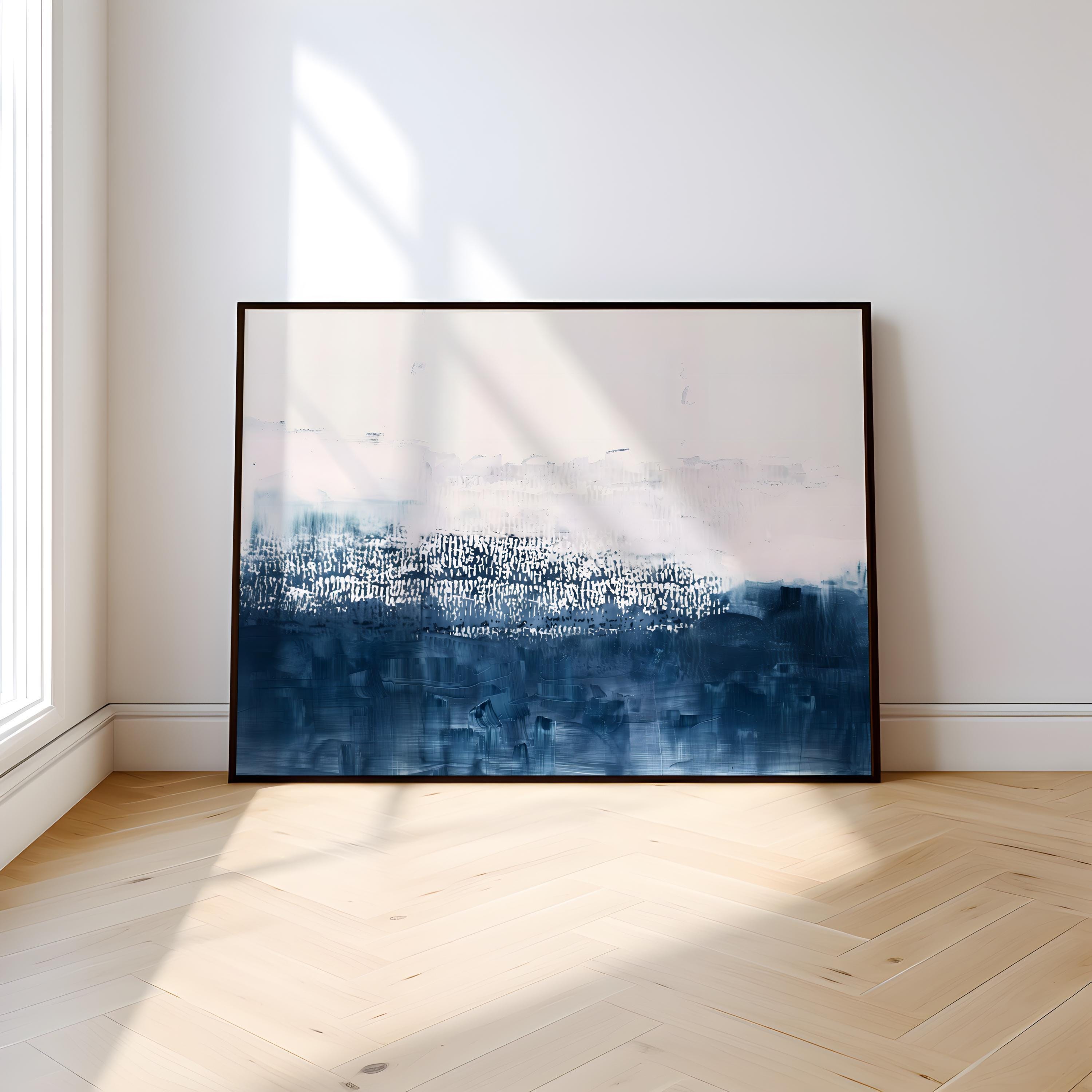 Abstract Wave Wall Art: Persian Blue and White - Modern Minimalist Style