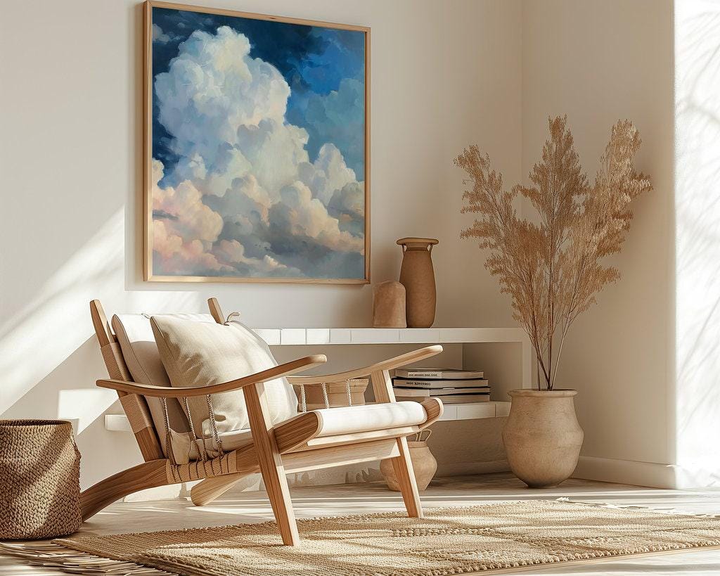 The Empyrean: Dramatic Ethereal Cloudscape in Blue & Peach | Majestic & Serene Sky Art