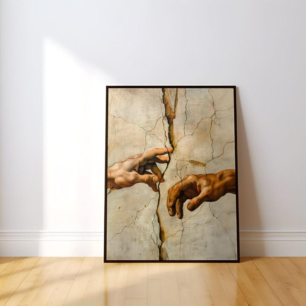 The Divide: A Modern 'Creation of Adam' | Cinematic Reaching Hands Canvas Art