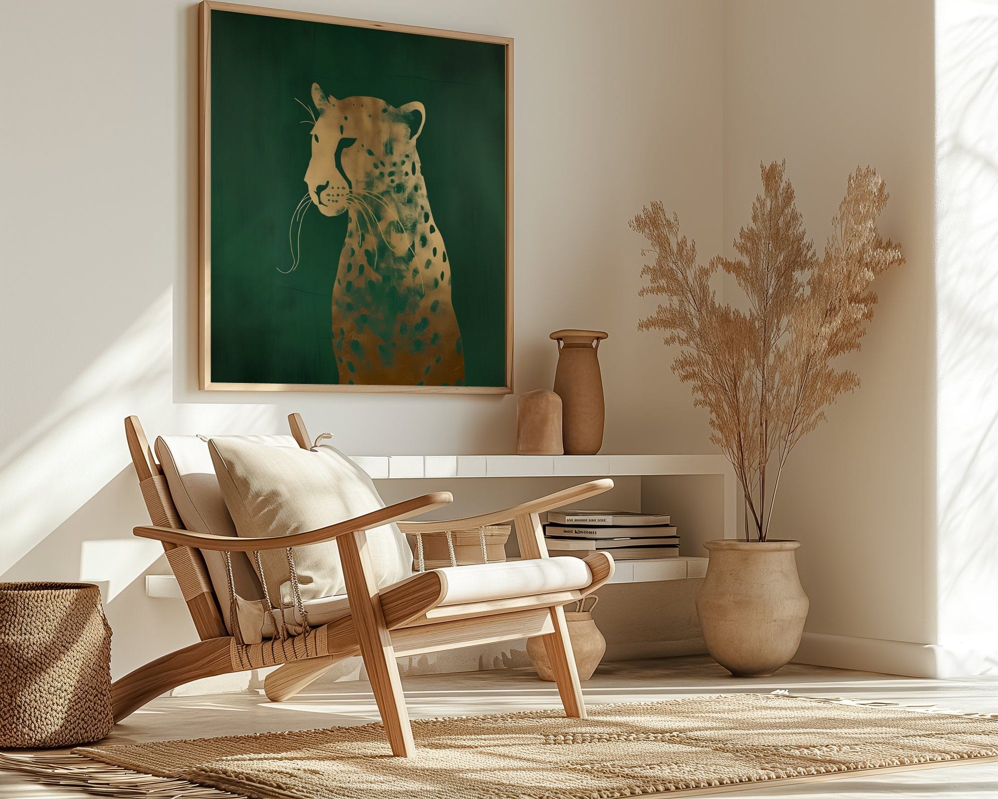 Leopard Canvas Print: Emerald Green and Gold - Ready to Hang