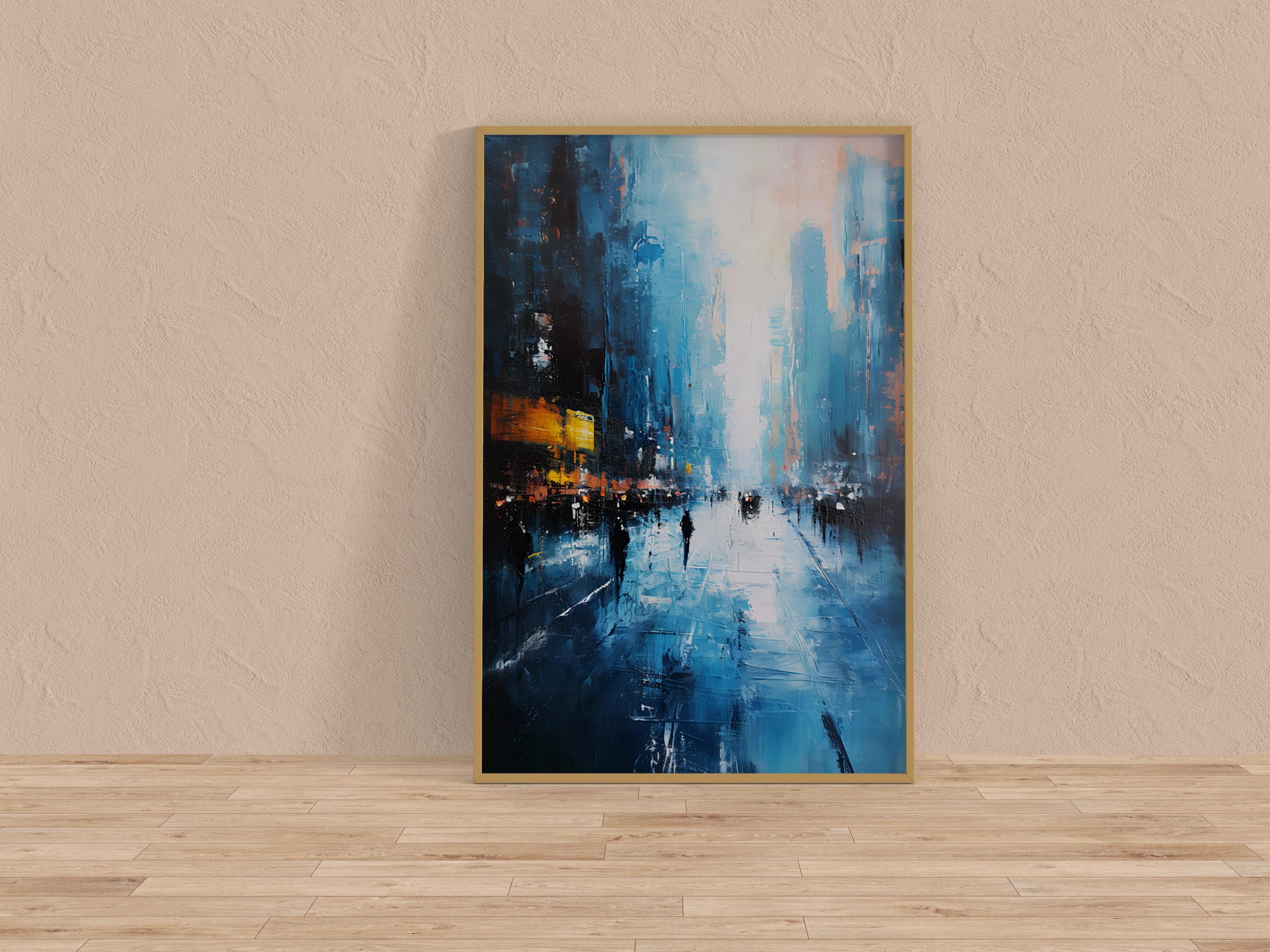 The Blue Hour: Temporal Impressionism Cityscape | Abstract & Historical Persian Blue Wall Art