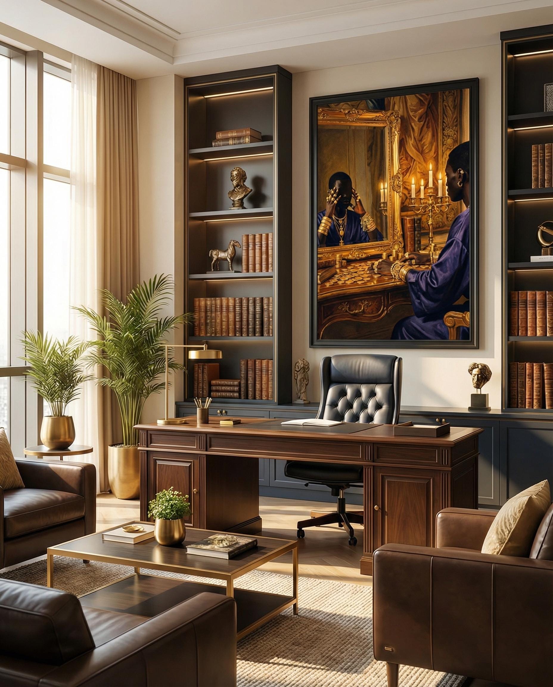 Reflection Wall Art Print: Modern Black and Gold Framed