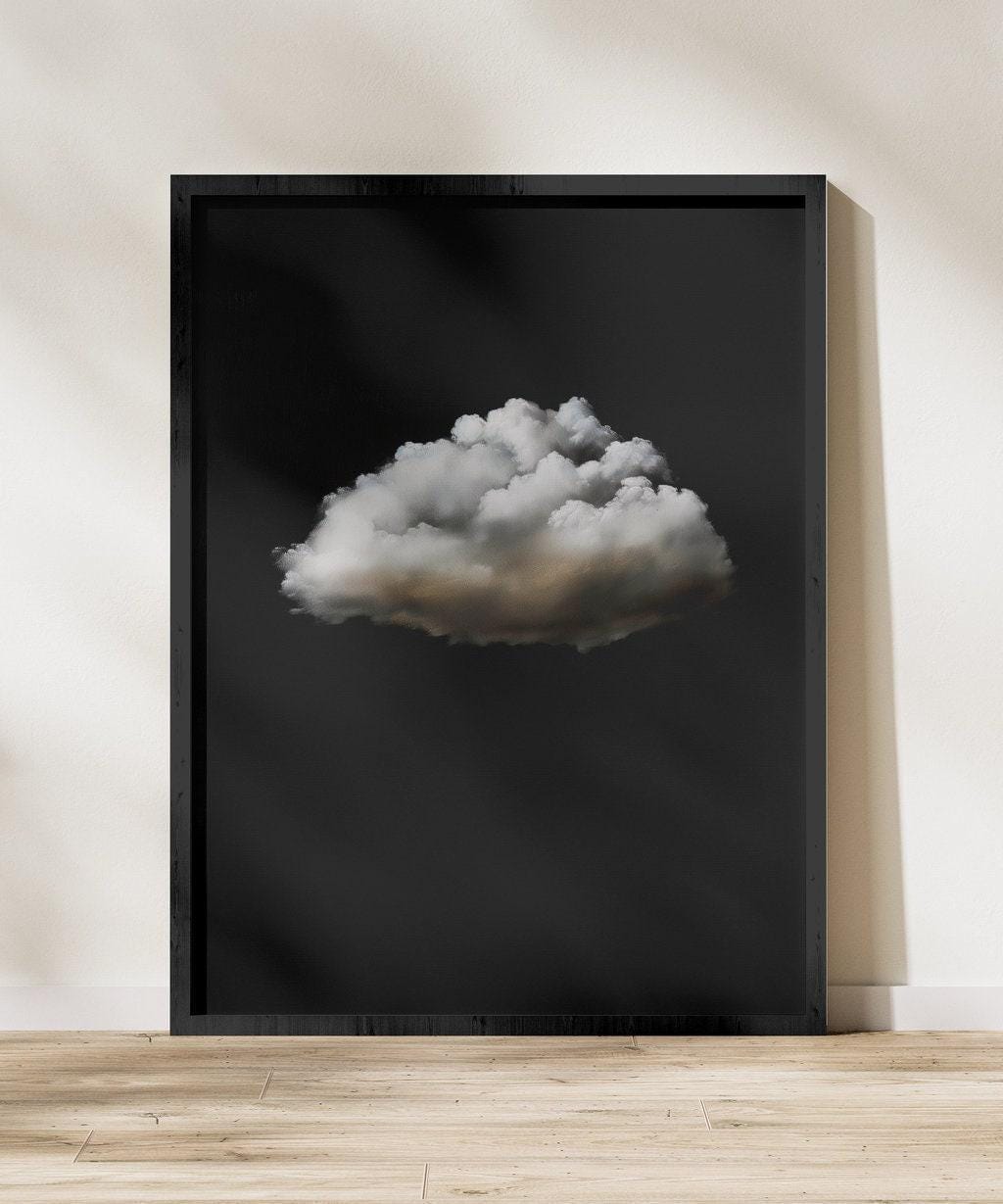 Moody Twilight Wall Art - Vintage Clouds with Retro Green Hues