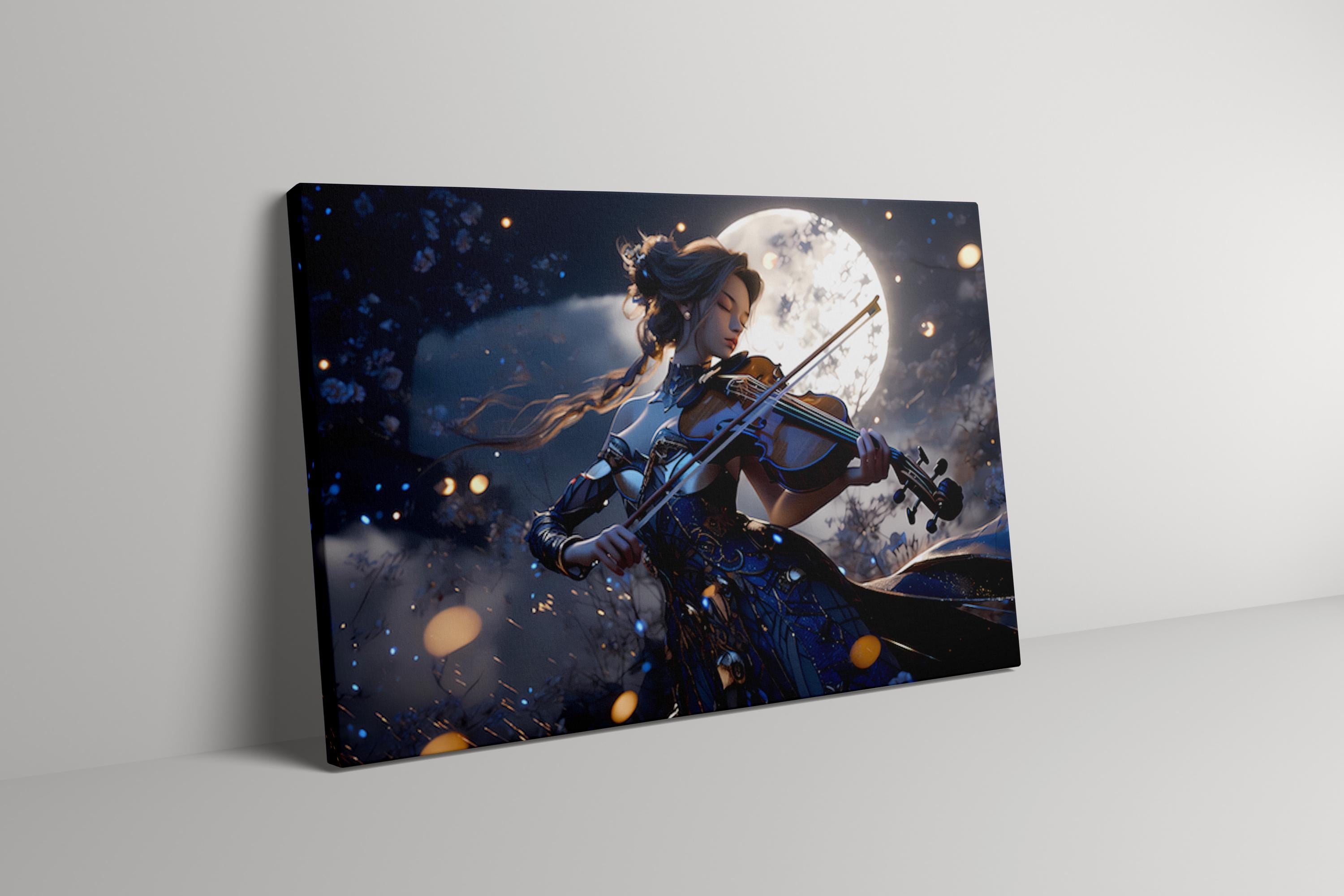 Lunar Sonata: Elegant Violinist in Moonlight Art Print | Romantic & Serene Framed Wall Decor