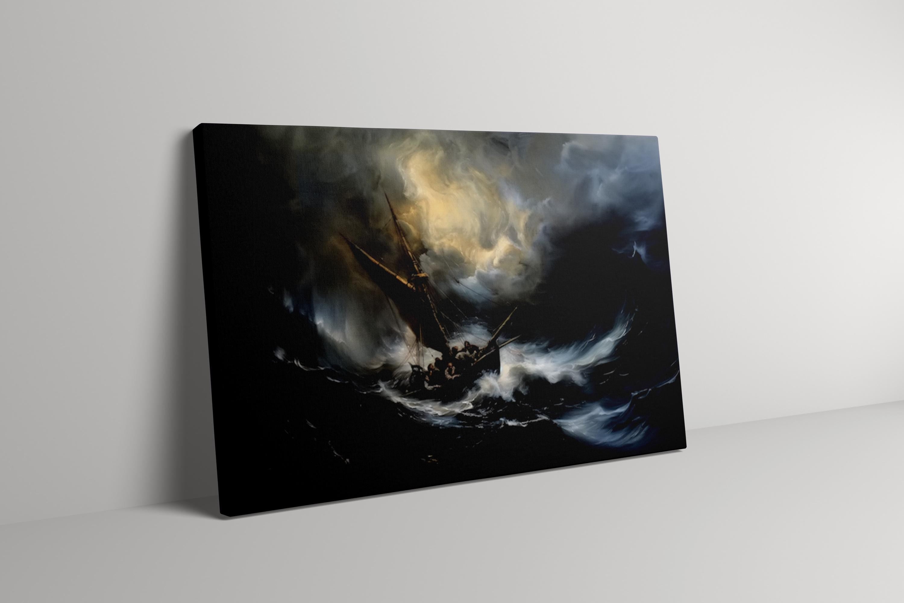 The Tempest: Dramatic Stormy Seascape Canvas Art | Nautical Ship & Lightning Wall Decor