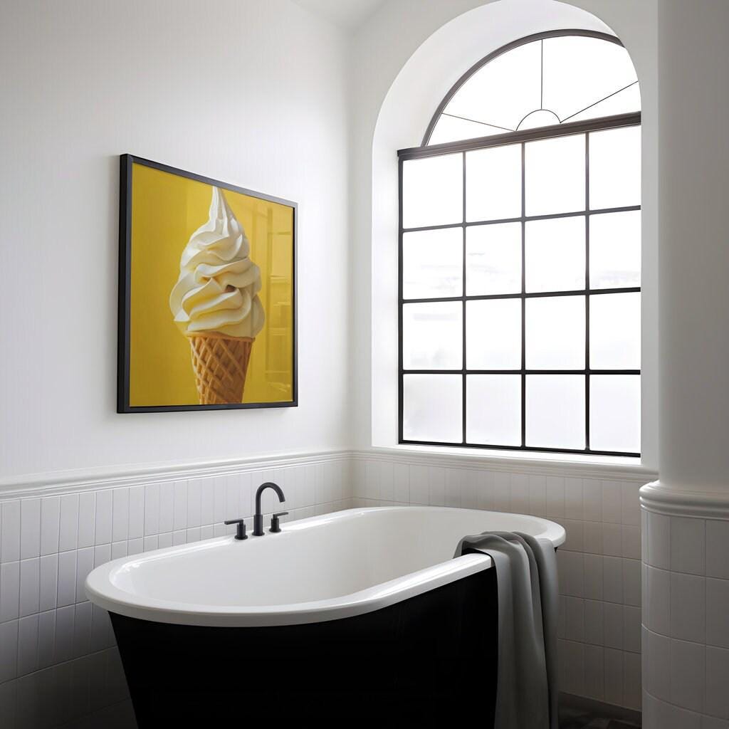 Summer Bliss: Minimalist Soft-Serve Ice Cream Cone Art | Vibrant Yellow Pop Art Print