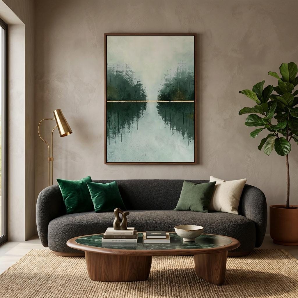Green and Gold Horizon Wall Art - Abstract Landscape Canvas
