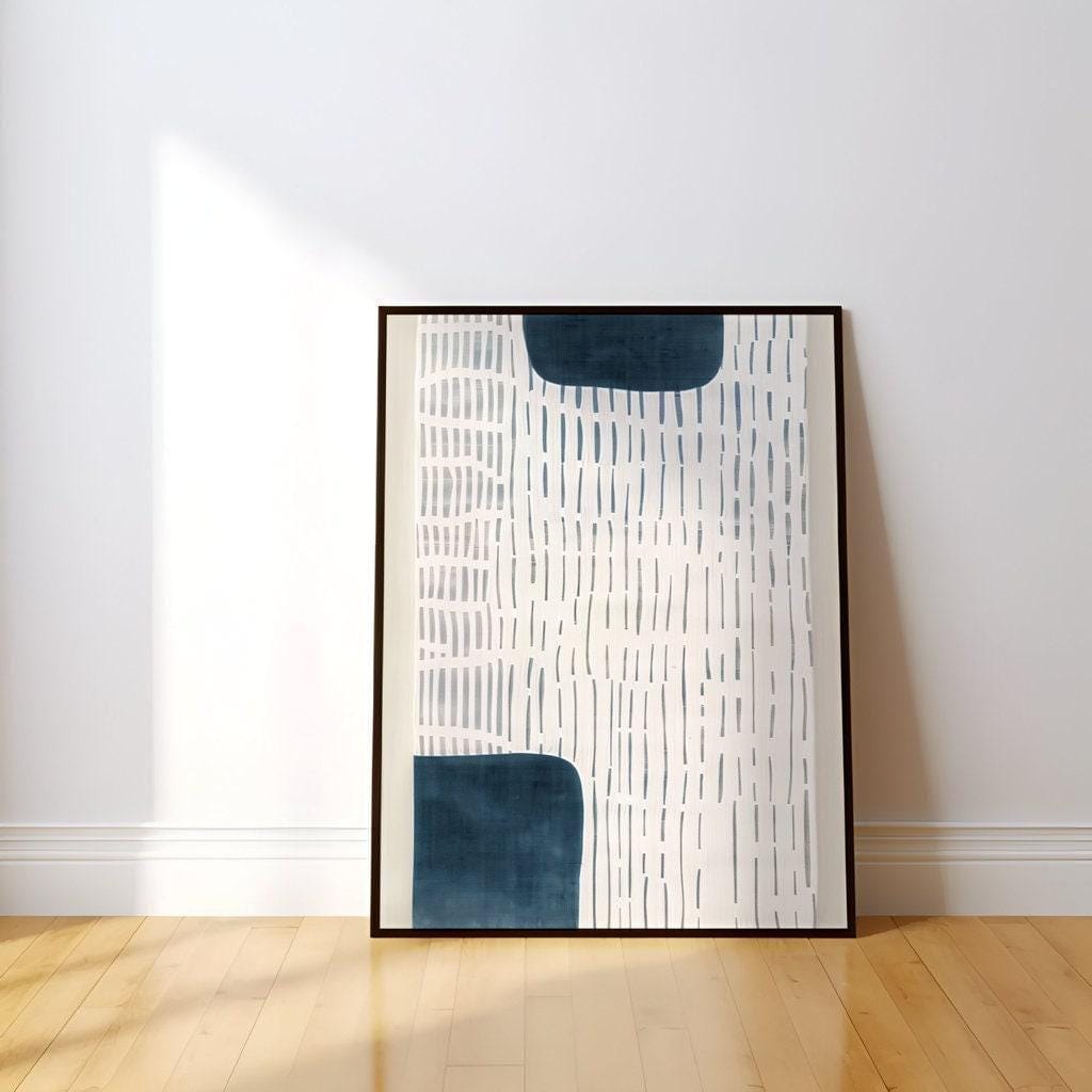 White Persian Blue Wall Art: Modern Abstract, Neutral Decor