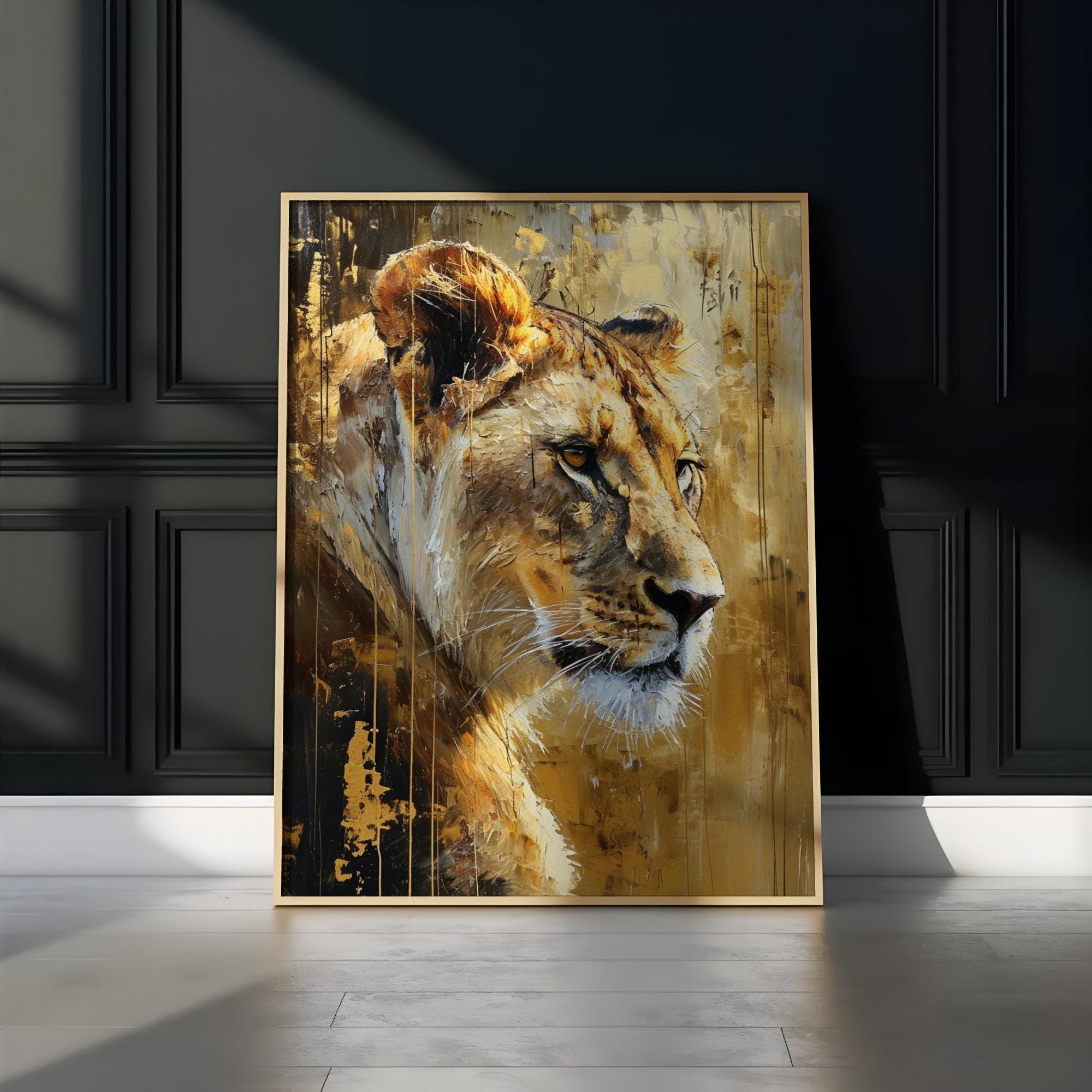 The Golden Queen: Majestic Lioness Abstract | Modern & Temporal Impressionist Art