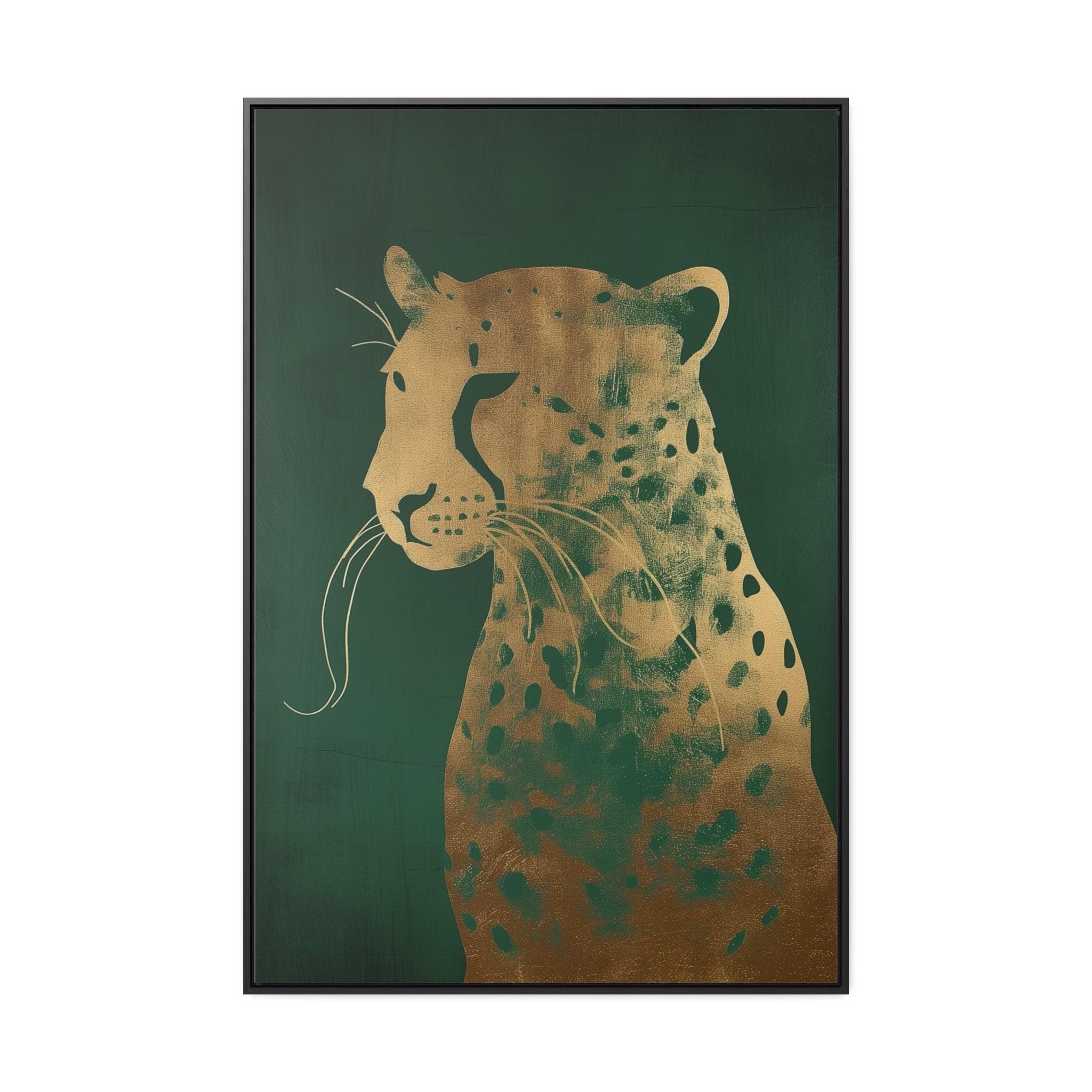 Green and Gold Leopard Art: Maximalist Emerald Wall Decor