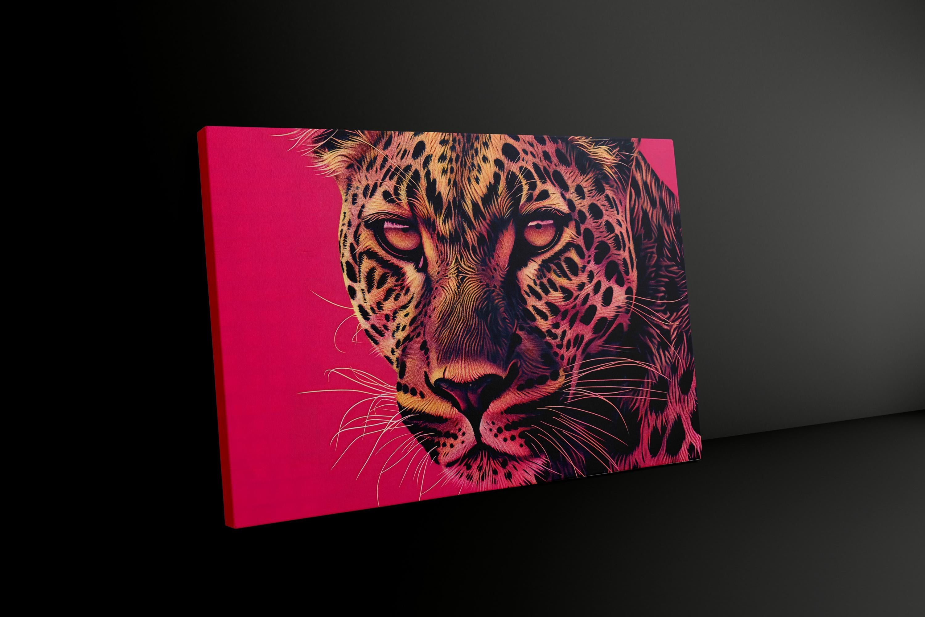 Fierce Leopard Portrait on Pink | Bold & Elegant Wildlife Canvas Art Decor
