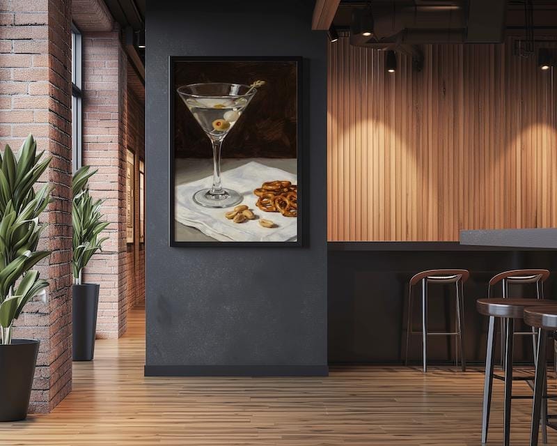 Dirty Martini Wall Decor: Moody Bar Cart Scene (Print or Canvas)