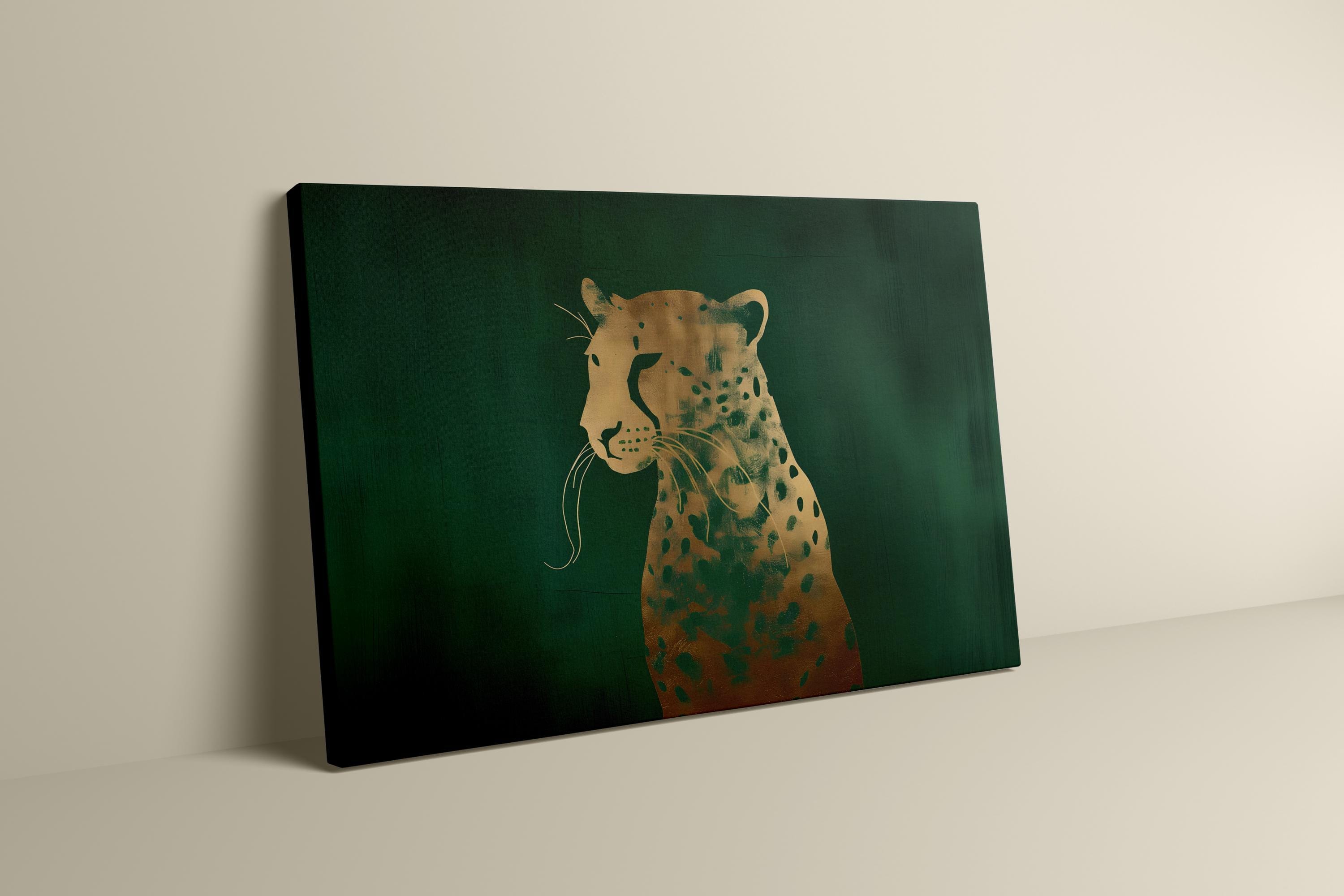 Emerald Green Leopard Canvas, Gold Accents (Ready to Hang)