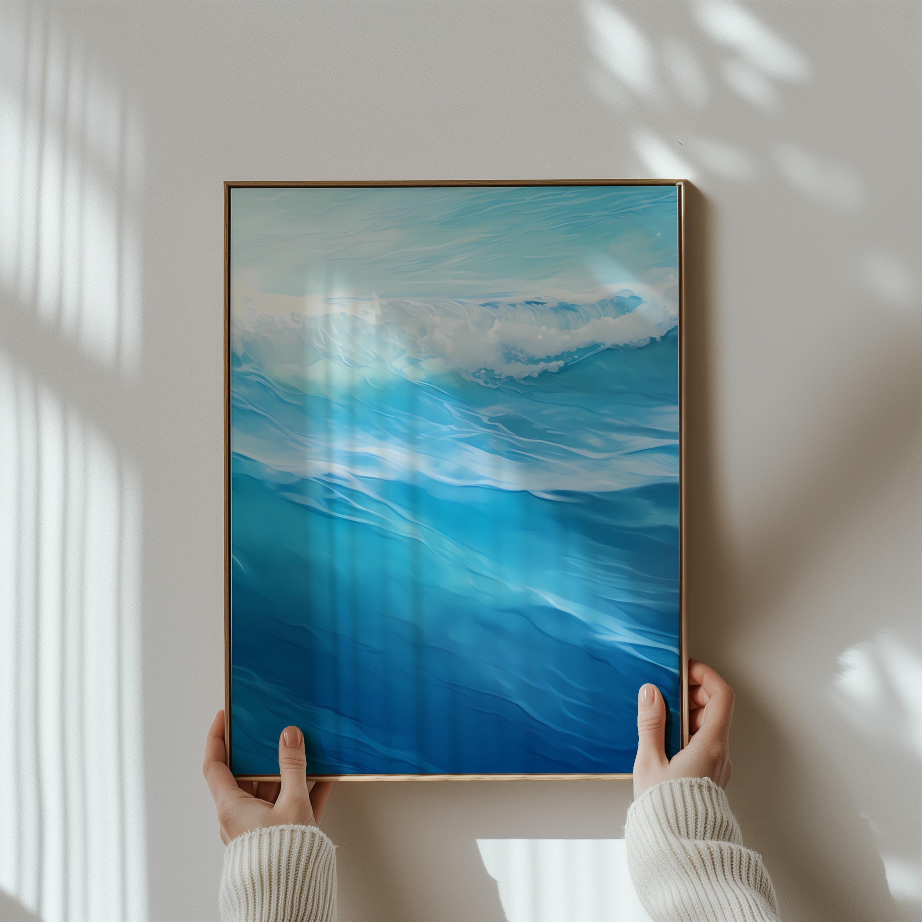 Oceanic Dreamscape: Abstract Blue Wave Art Print | Serene & Modern Framed Wall Decor