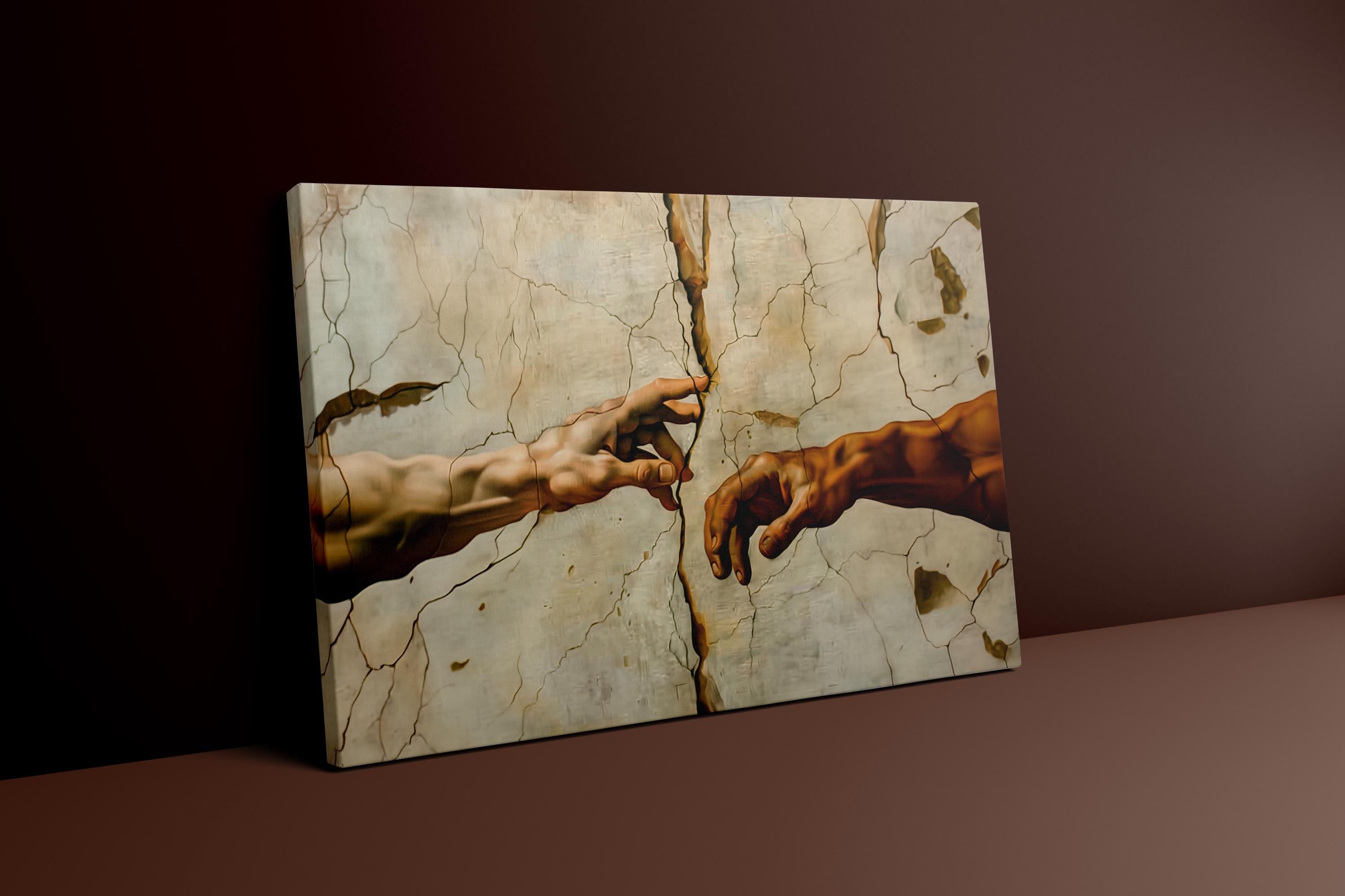 The Divide: A Modern 'Creation of Adam' | Cinematic Reaching Hands Canvas Art