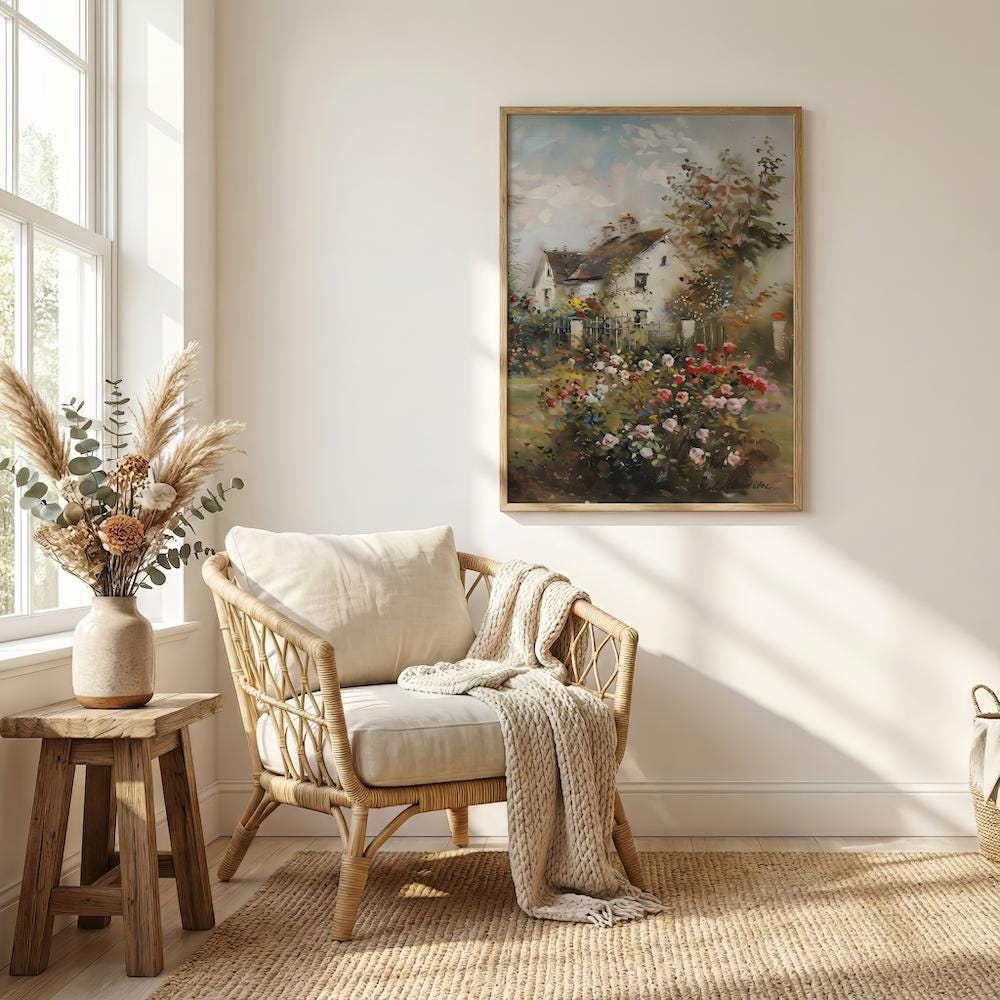 Vintage Rose Cottage Canvas, Summer Charm, Rustic Farmhouse (Ready to Hang)